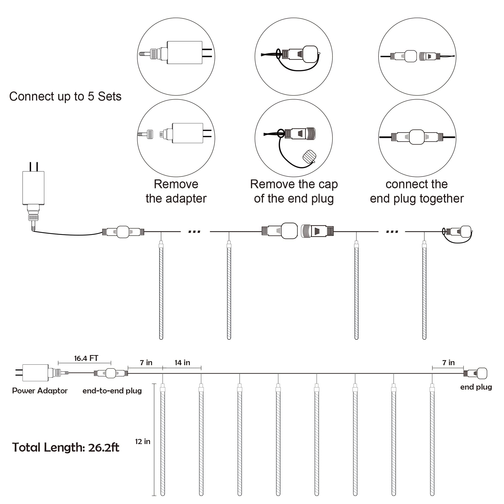 Meteor Shower Lights, 12 Inch Outdoor Icicles Christmas Lights, 8 Tubes 288 Led Iciclelights Snow Falling Lights, Connectable Ra