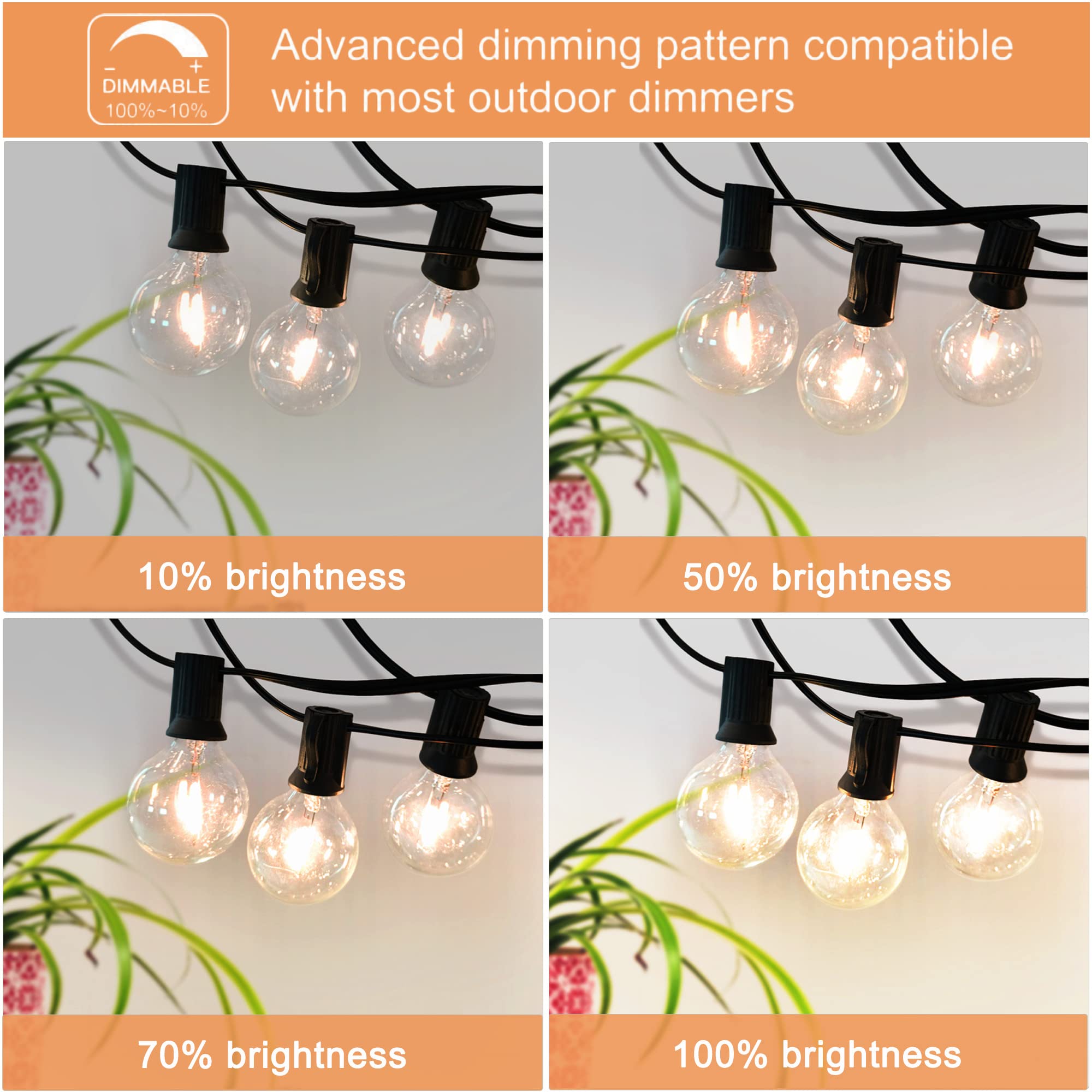 Damaing Outdoor String Lights 300Ft Waterproof Globe String Lights With 150+4 Shatterproof G40 Led Bulbs,Dimmable Connectable Pa