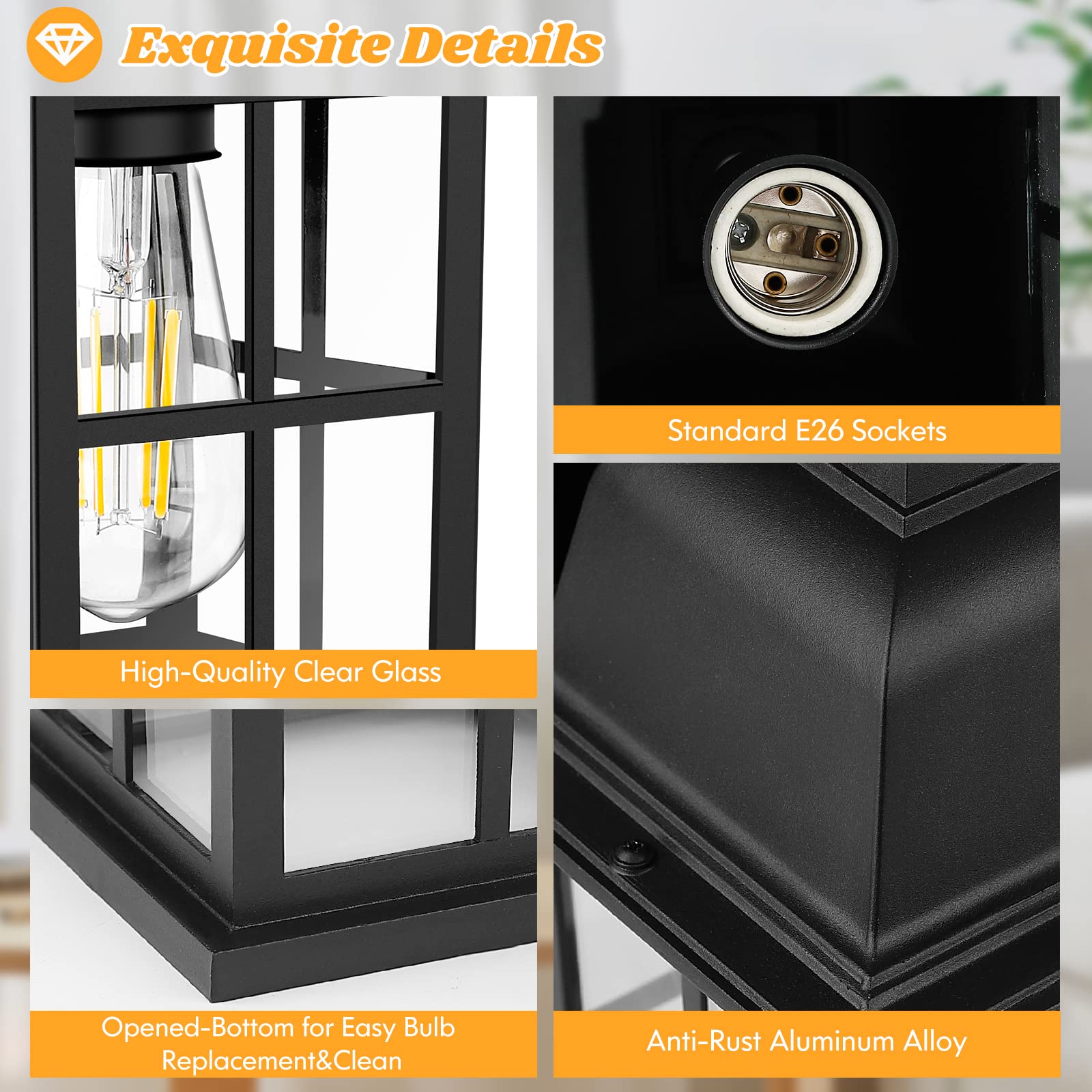 TOBUSA Outdoor Wall Lanterns - 2-Pack Black Aluminium Waterproof Sconces, Anti-Rust, Model S1026, Perfect for Porch and Garage