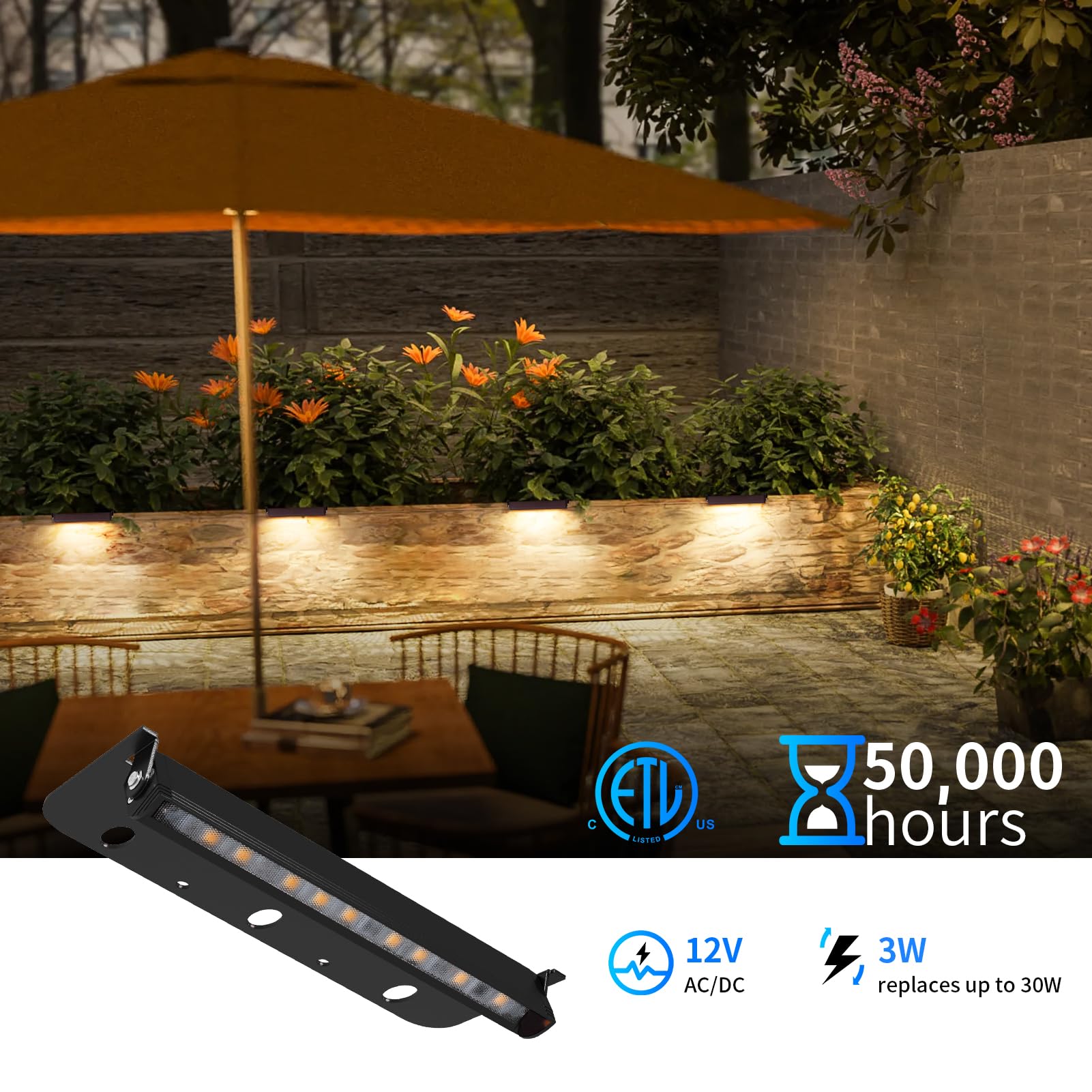 Kwinmyso LED Hardscape Paver Lighting, 12-Pack, 3W, 7inch, 2700K Warm White, Aluminum, Model HL-7-12-KW-