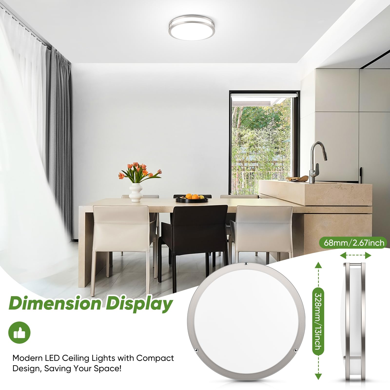 36W Led Flush Mount Ceiling Light Fixture, 13Inch Led Ceiling Light 3600Lm, Modern Ceiling Light 2700K/3000K/4000K/5000K/6500K 5