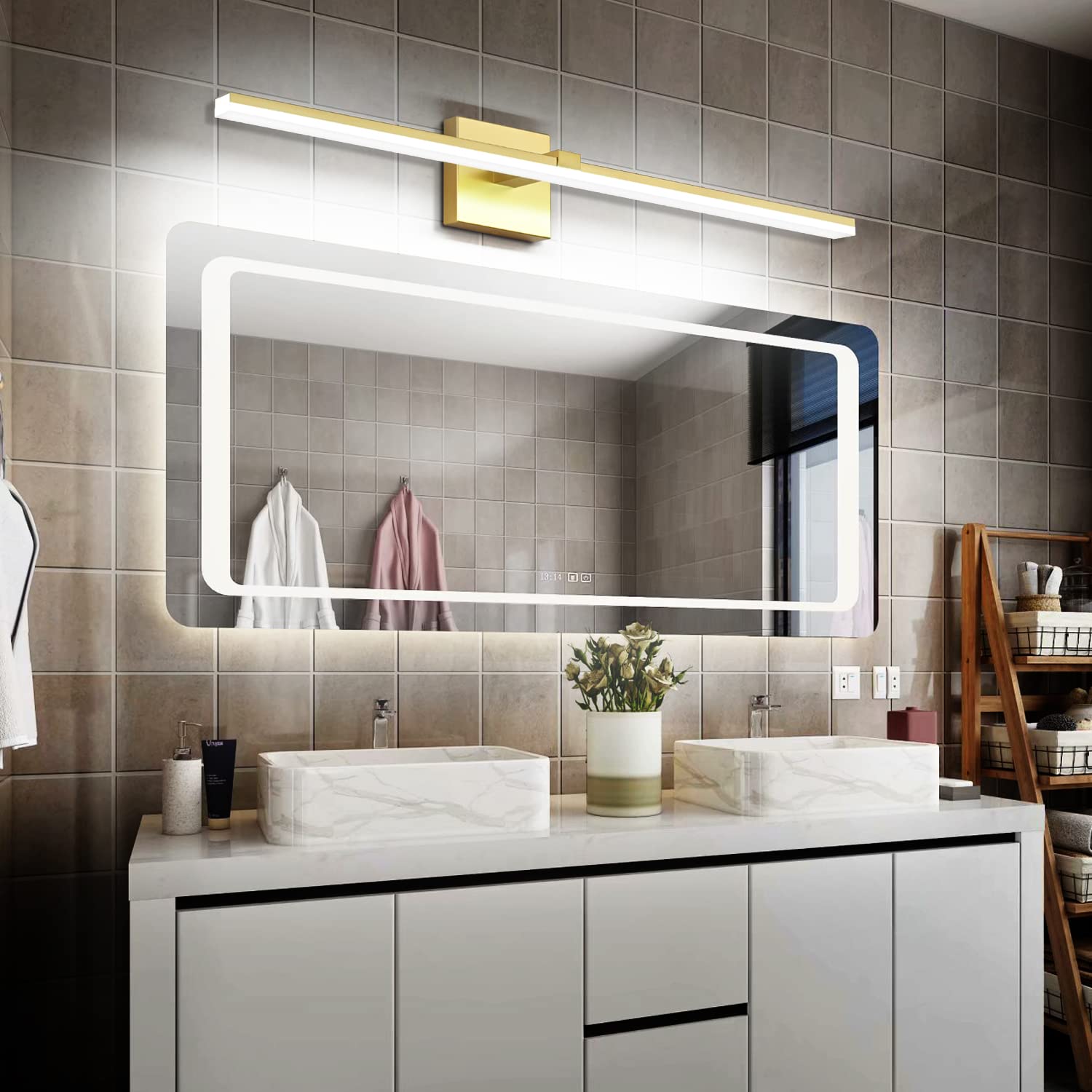 ZUZITO LED Vanity Light - Gold Stainless Steel - 40 Inch Dimmable Bathroom Fixture - Frosted White Acrylic Shade - Model Z9650-1000mm