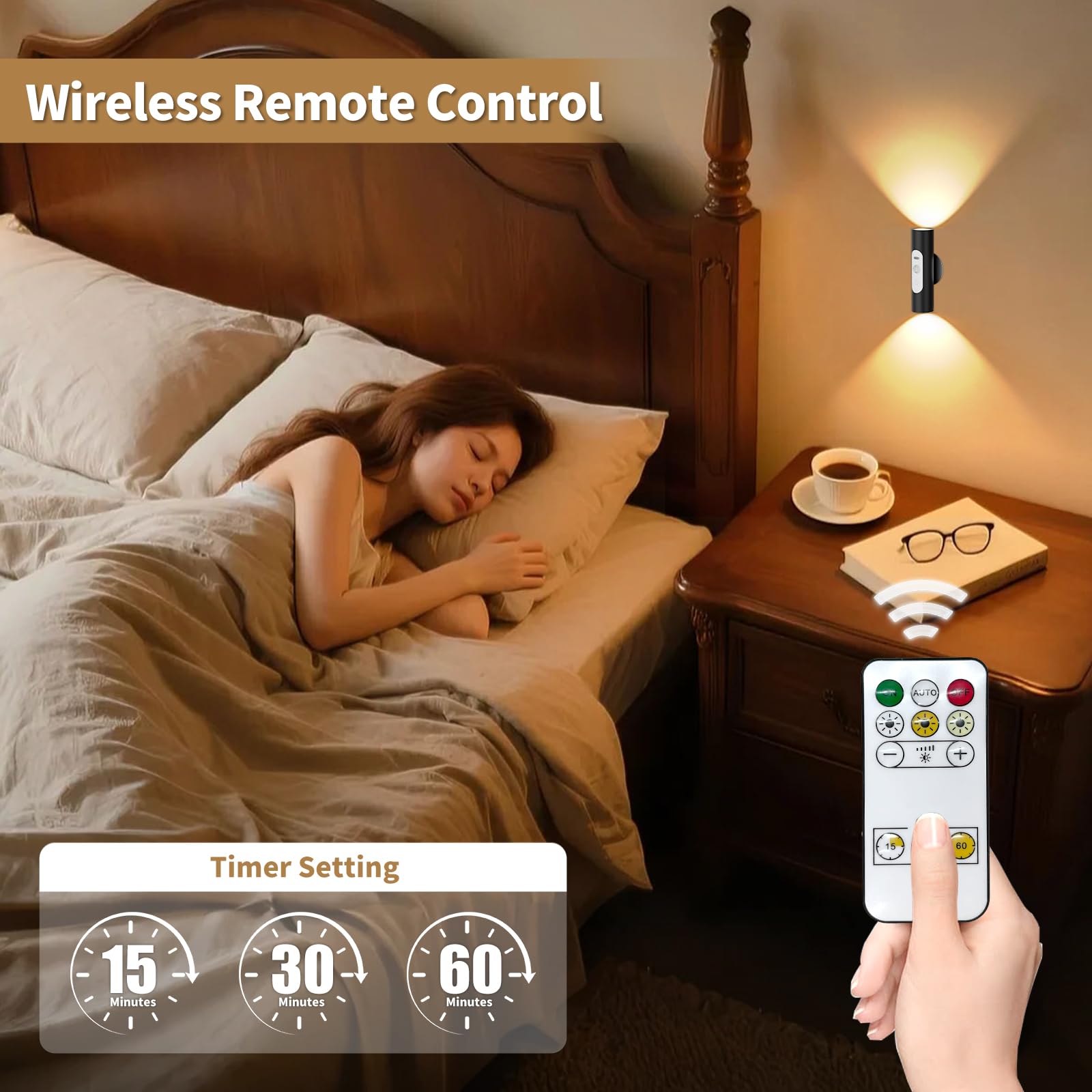 WOBSION Motion Sensor Wall Light, Rechargeable, Brightness Adjustable, 3 Color Modes, f1.18*4.37in, Black, Model CL-K67-B, 2 Pack