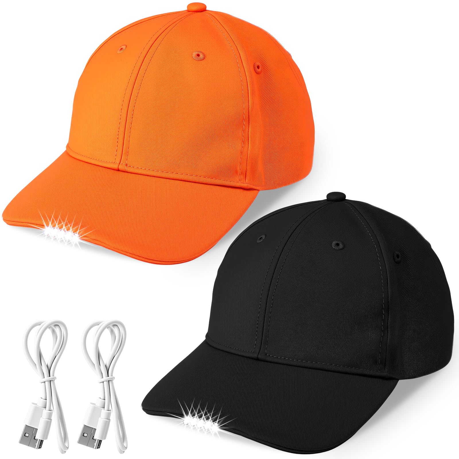 Syhood LED Baseball Caps with Built-in Light, 5 Battery-Powered Headlamp, Cotton, Black/Orange, for Fishing, Jogging, Camping