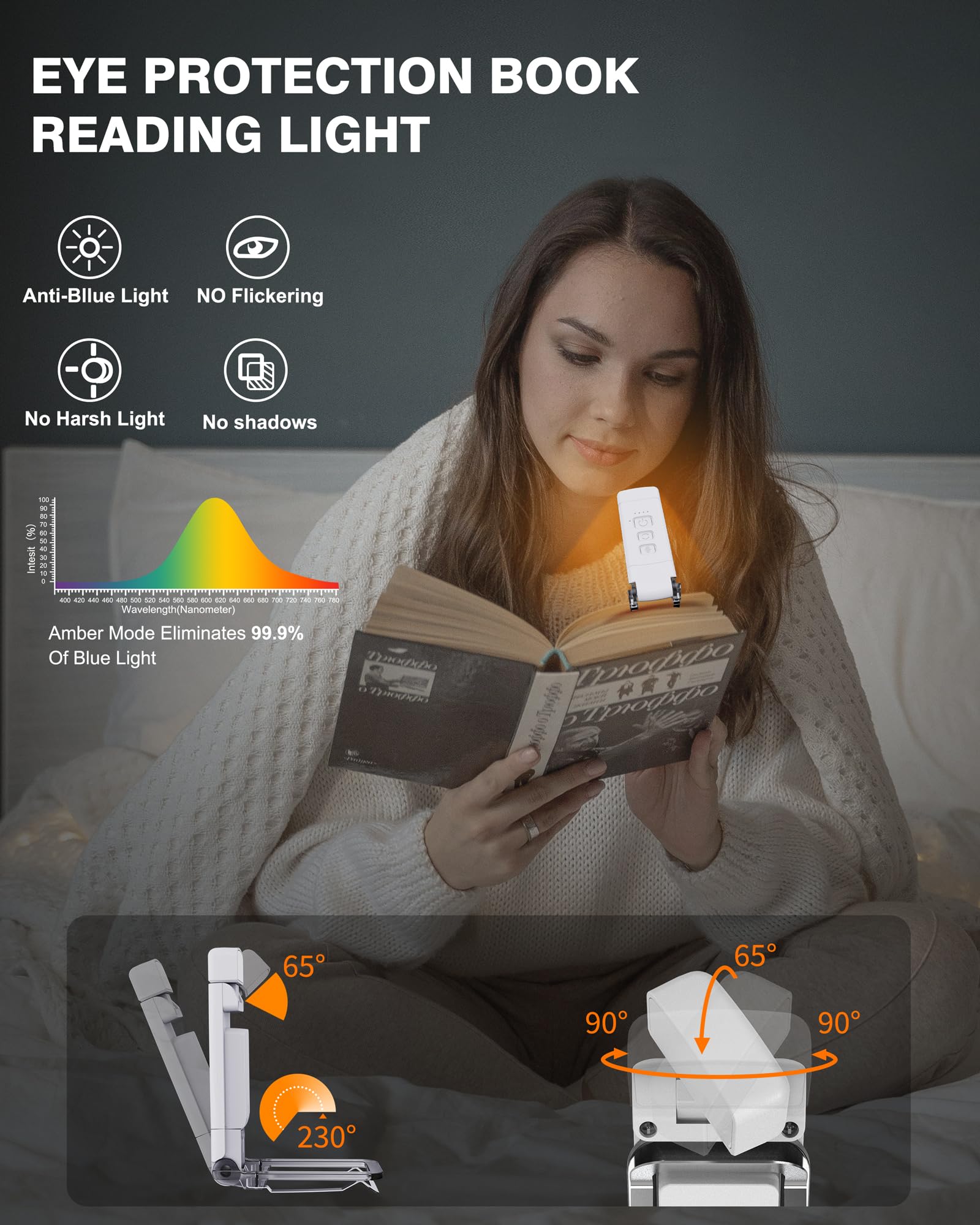2-Pack Reading Light With 6 Bookmark, Portable Book Light For Reading In Bed, 3 Colors & 5 Brightness Dimmable Eye Care, Recharg