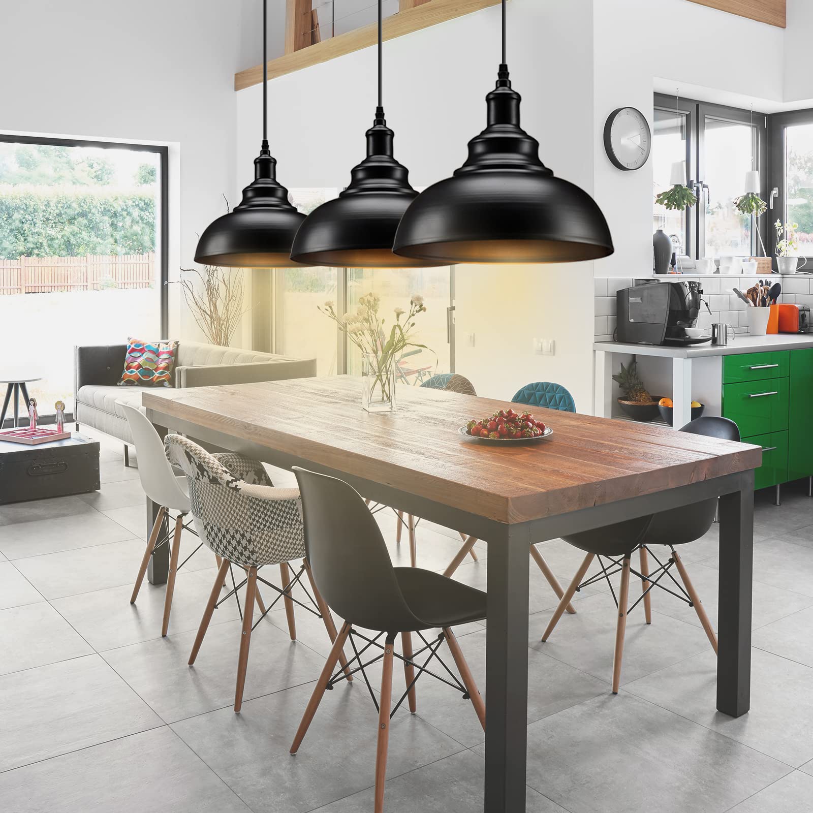 Asnxcju Matte Black Pendant Light, Industrial Farmhouse Ceiling Lamp, 2-Pack, Metal