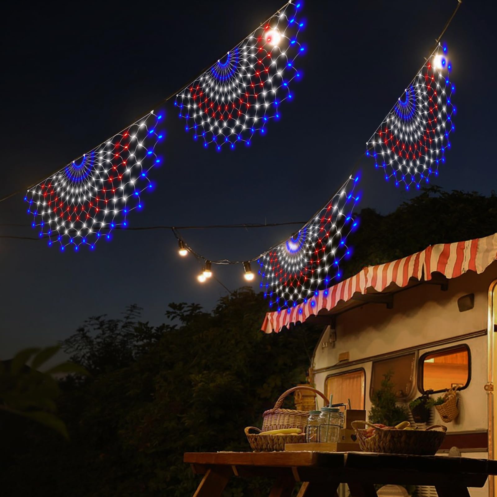 Leisure World 150 Led American Flag Lights, 3 Pack, 8 Modes, Outdoor Patriotic Decor