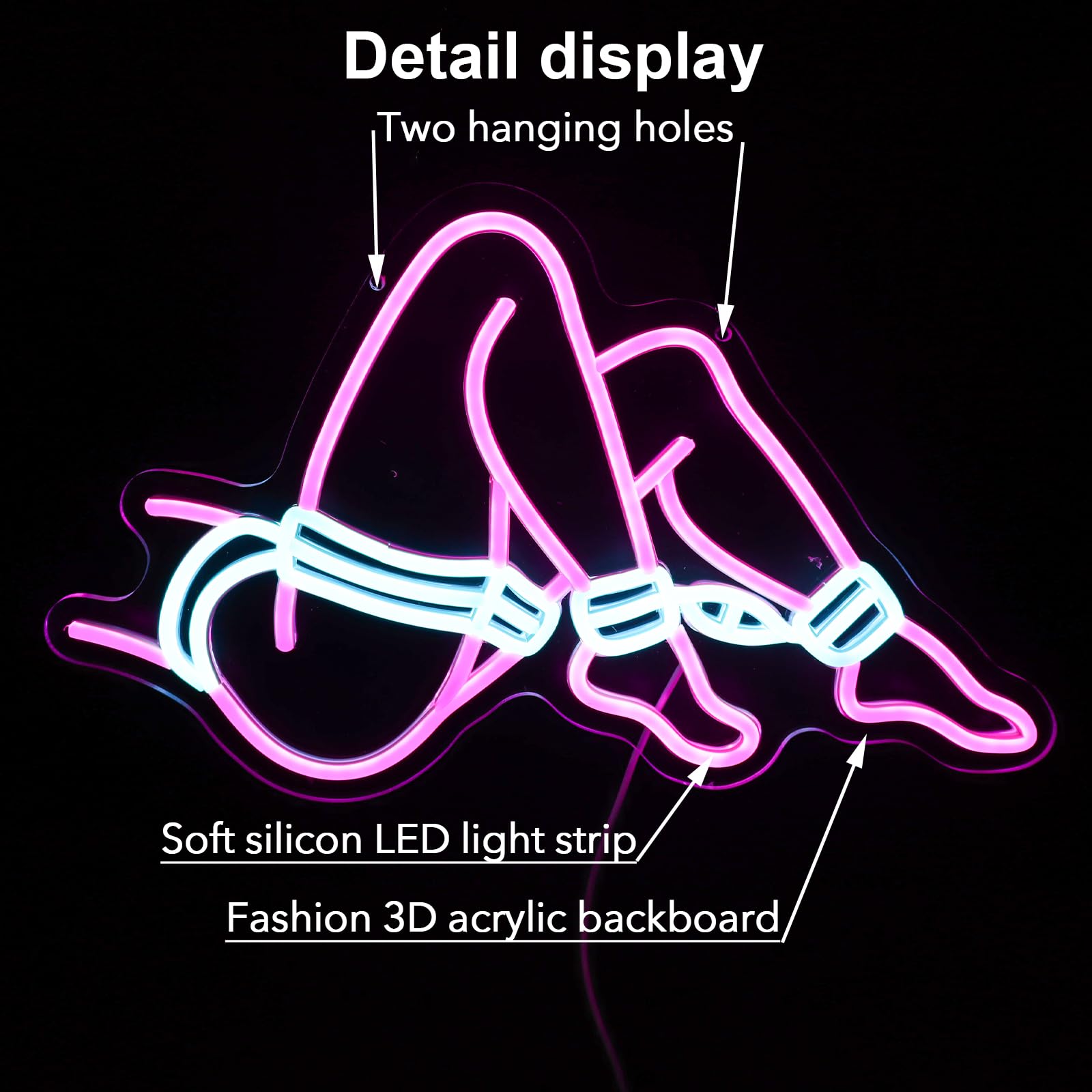 Jesalah LED Neon Sign - Hamburger  y Legs Decor, 26 x 42 cm, Yellow Blue Red, Model CX--Lady Leg
