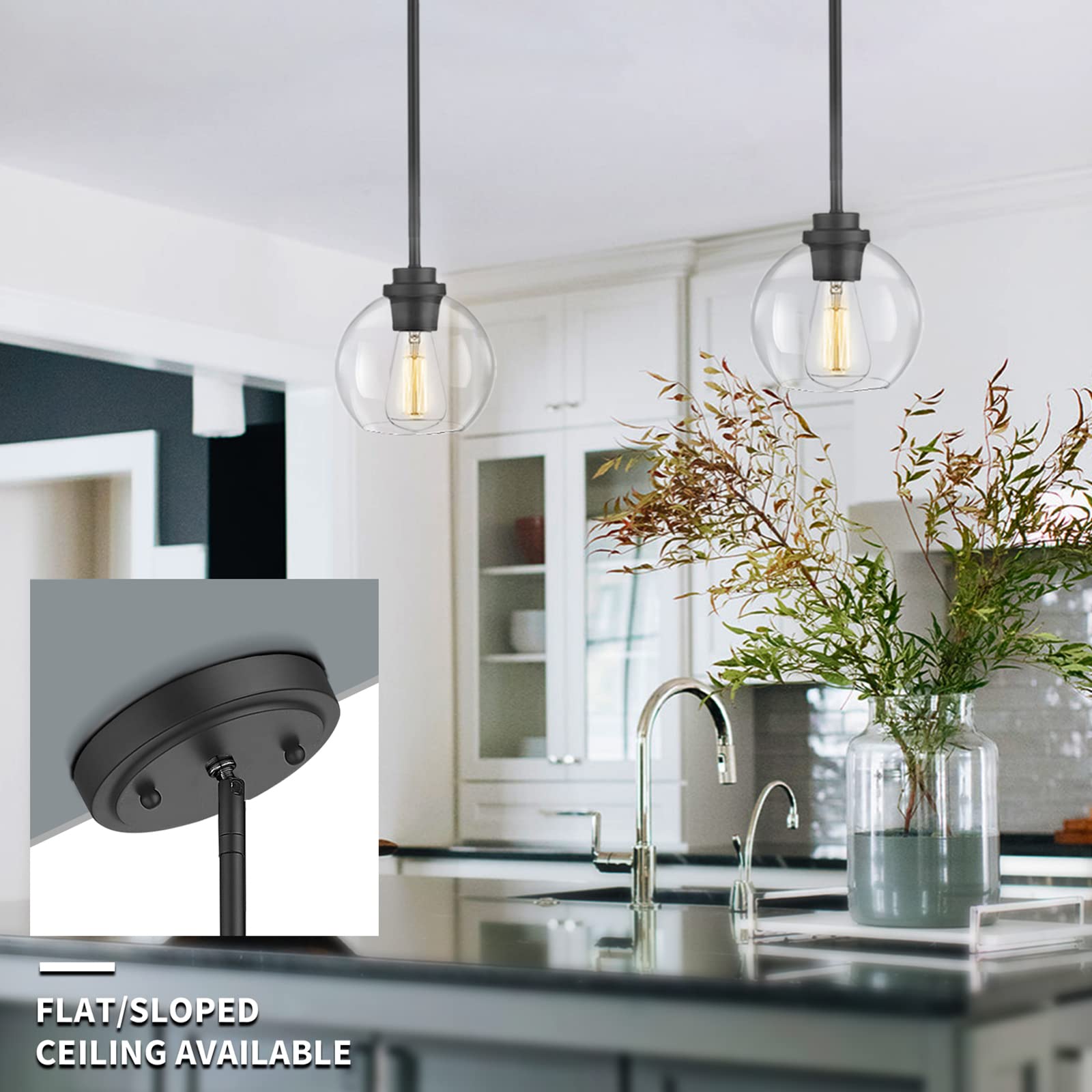 Ouvr Pendant Light Fixtures,Pendant Lights Kitchen Island With Adjustable Hanging Pole Ceiling For Kitchen Island, Dining Room,