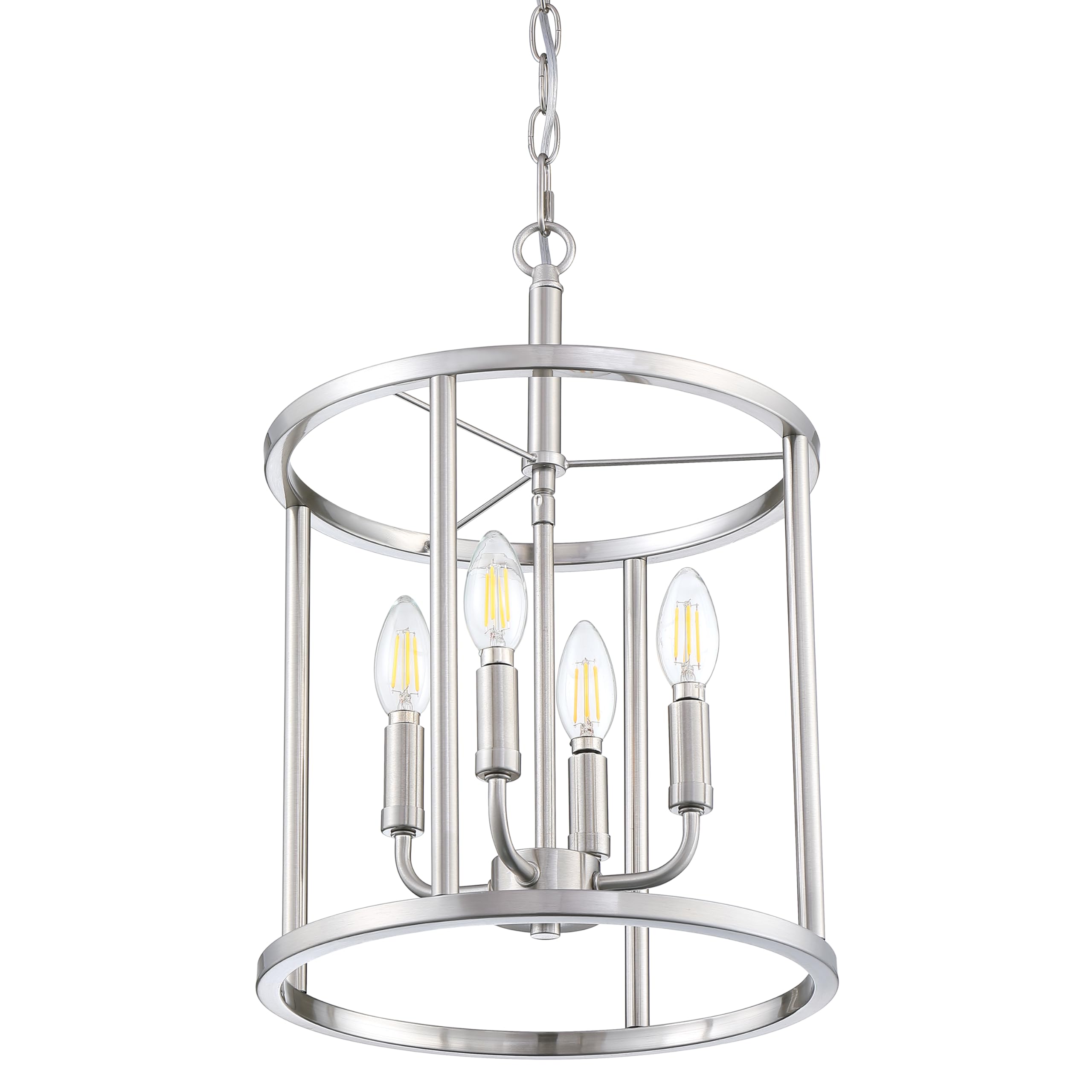 4 Light Hanging Lantern Pendant Light Fixture Geometric Chandelier,Brushed Nickel Finish Adjustable Chain Metal Cage Pendant Lig