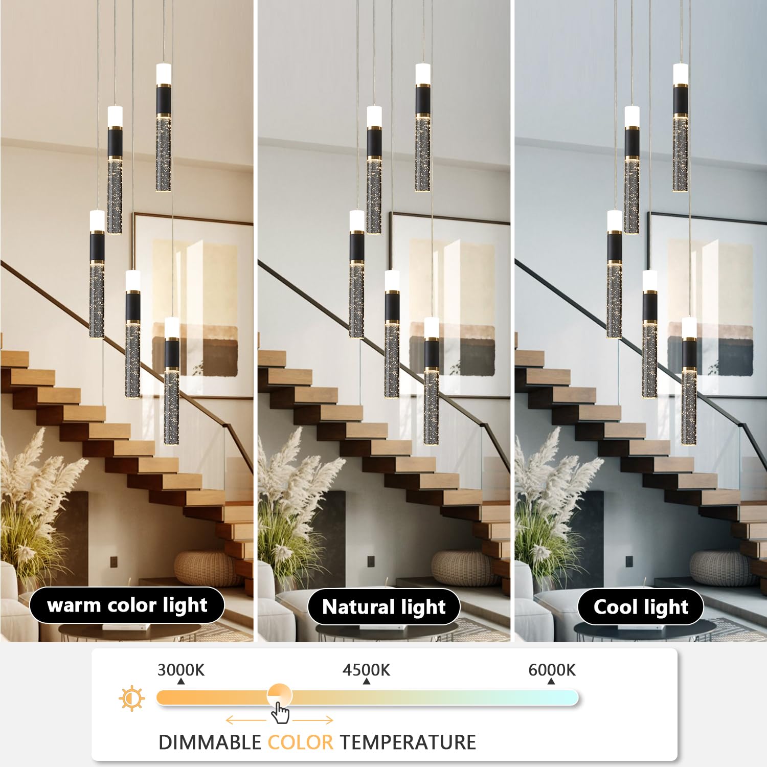 EMBRING 5-Light Pendant Light Fixtures, Dimmable Modern LED Chandelier, Black and Gold, Classic Style, Model SW001-StDBykl-bg-5light