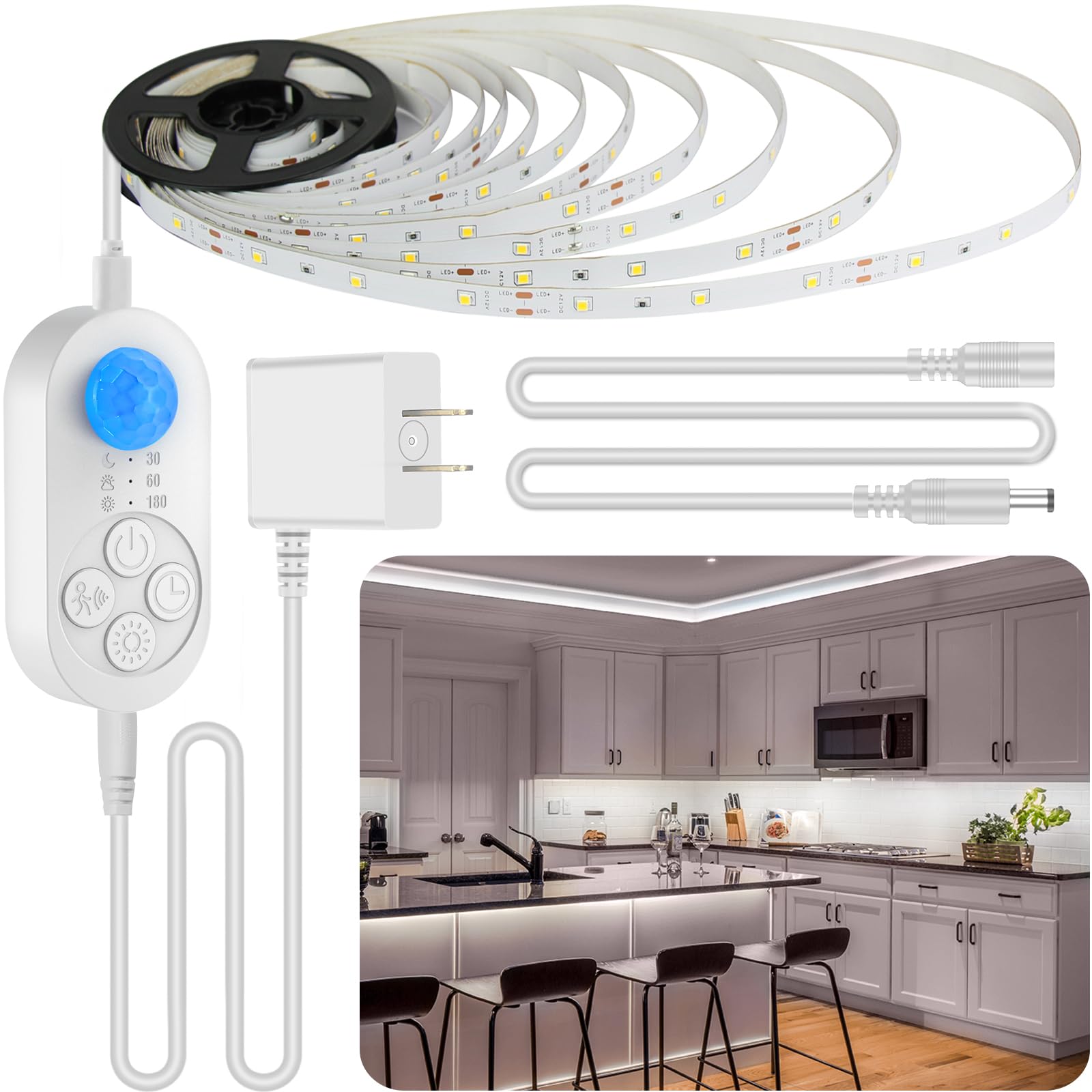 orgaror Motion Sensor Under Cabinet Light  Plug-in Under Cabinet Lighting with Dimmer  Delay Timer for Kitchen Cabinet  Pantry  Laundry  Bedroom  Stairway