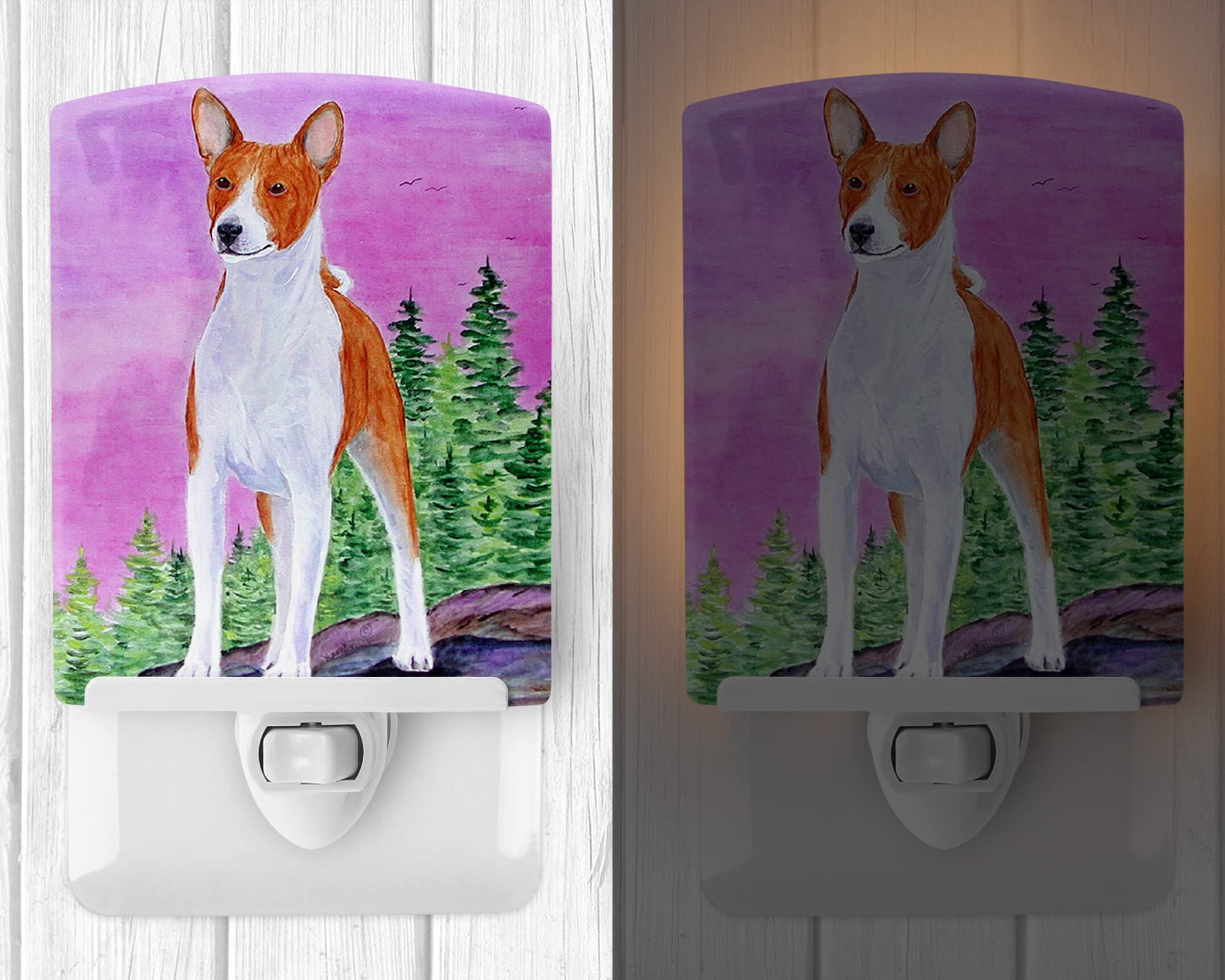 Caroline'S Treasures Ss8611Cnl Basenji Ceramic Night Light Compact, Ul-Certified, Ideal For Bedroom, Bathroom, Nursery, Hallway, Kitchen, 6X4X3, Multicolor
