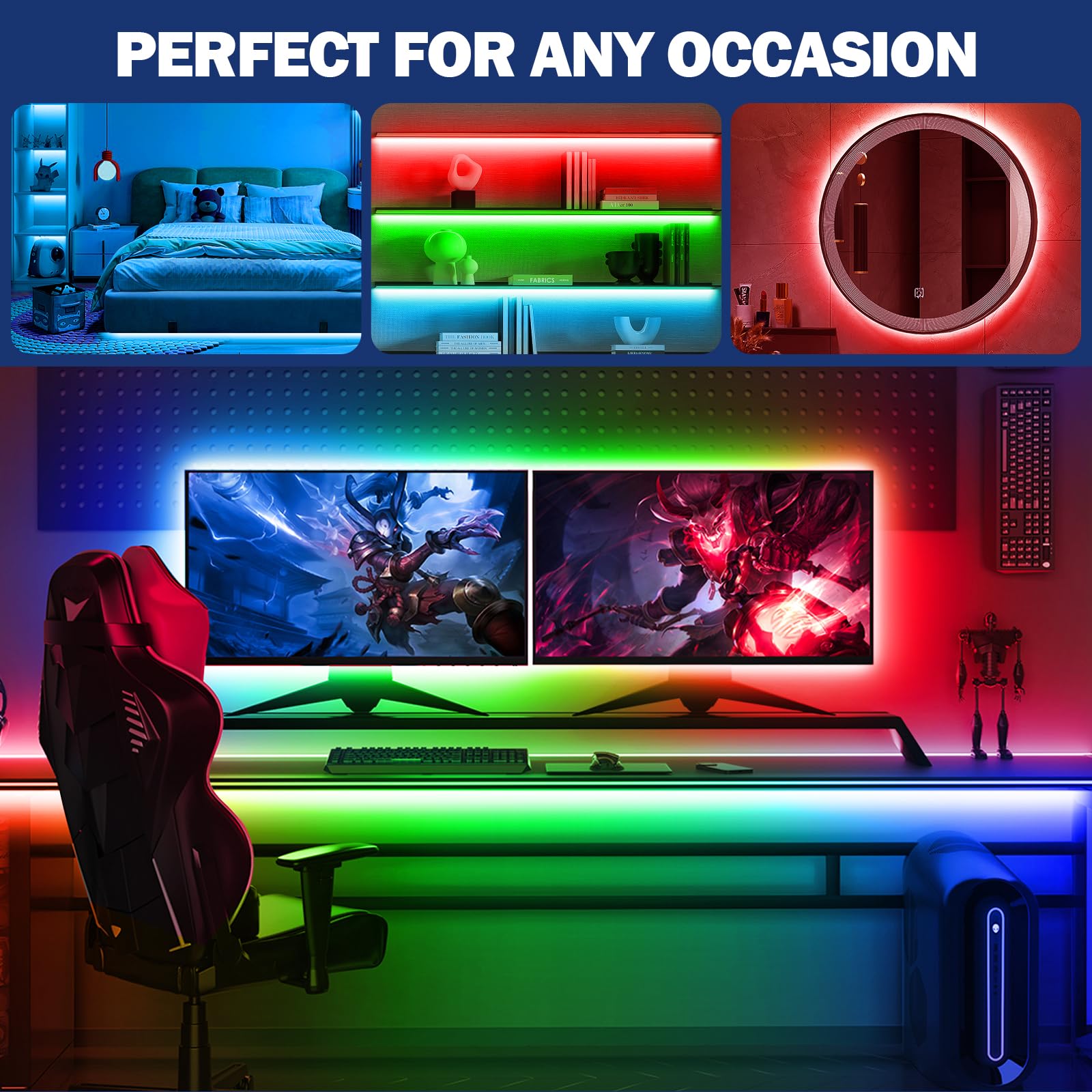 131.2Ft Led Strip Lights(4 Rolls Of 32.8Ft),480Leds 5050 Rgb Color Changing Led Light Strips With 4-Pin Connector,Self-Adhesive