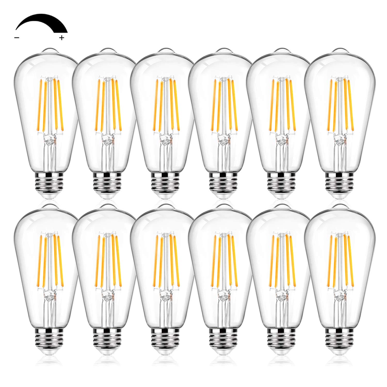 12Packs St64 Large Vintage Led Edison Bulbs, 60W Equivalent 7W, 800Lumens, Dimmable Antique Led Filament, 2700K Warm White, E26 