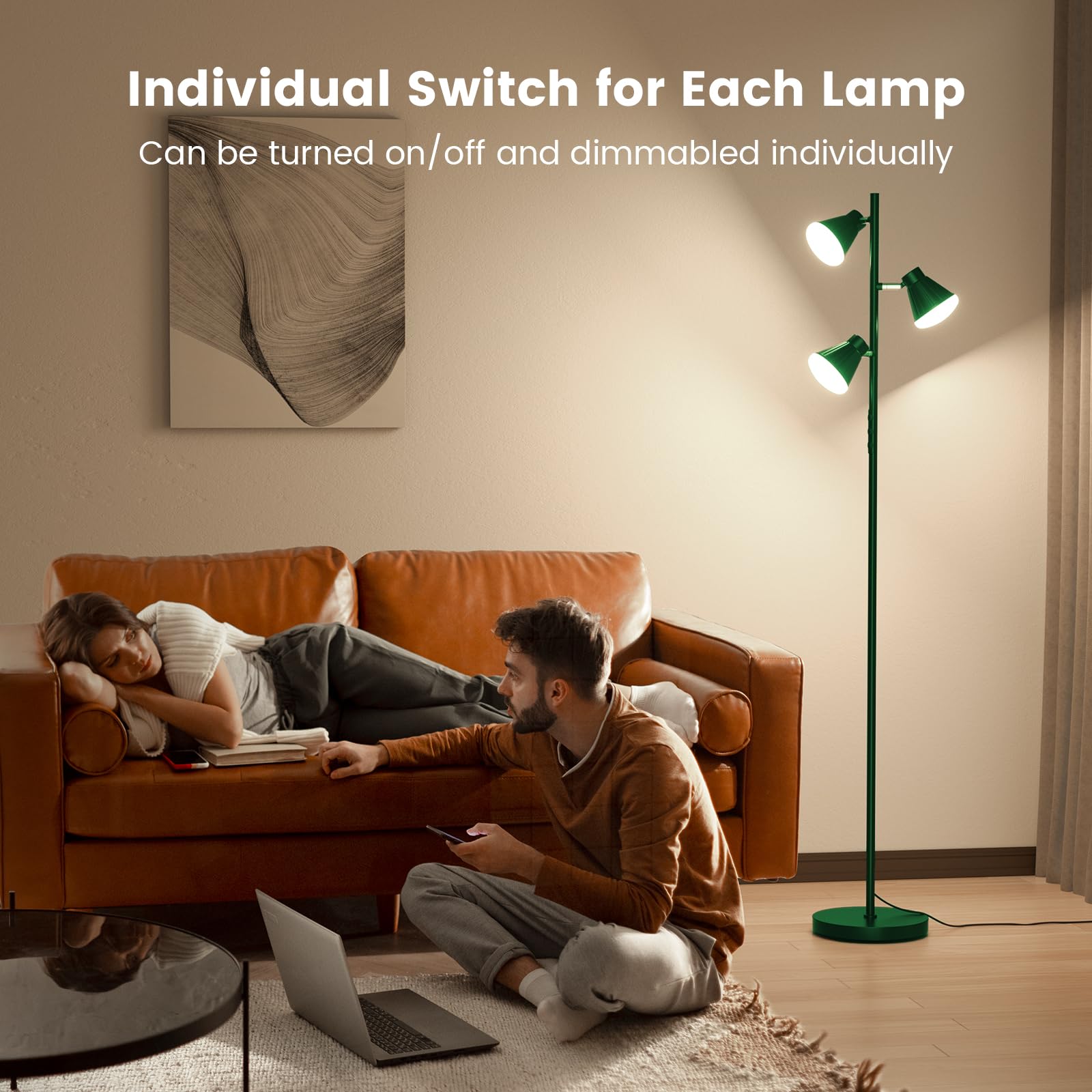 SIBRILLE 36W LED Floor Lamp, Dimmable with Remote, 4 Color Temps, Green, Model H107812