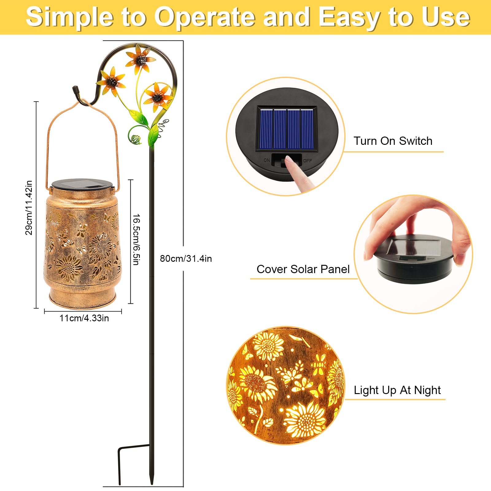 Sunflower Solar Lanterns Garden Decor  Birthday Gifts For Women Mom Grandma Christmas  Metal Hanging Solar Lights Outdoor Waterproof Led Decoration With Shepherd Hook Outside For Garden Yard Patio
