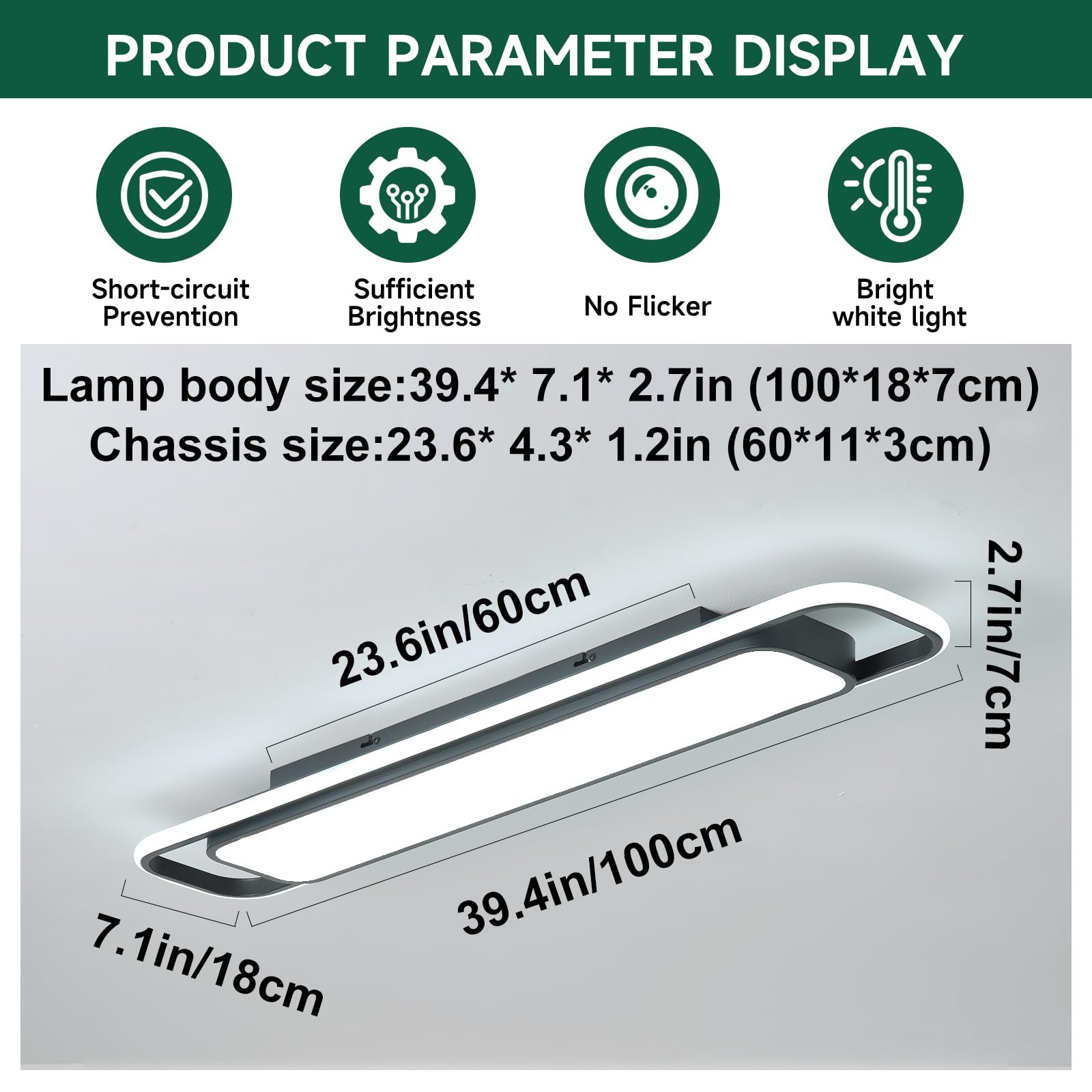 Oranoor Modern Led Ceiling Lighting  70W 6000K Black Linear Flush Mount Light Fixture  39.4 Low Profile Lights Fixture Long Led Ceiling Lamp For Kitchen Bedroom Living Room Hallway (Cool White)