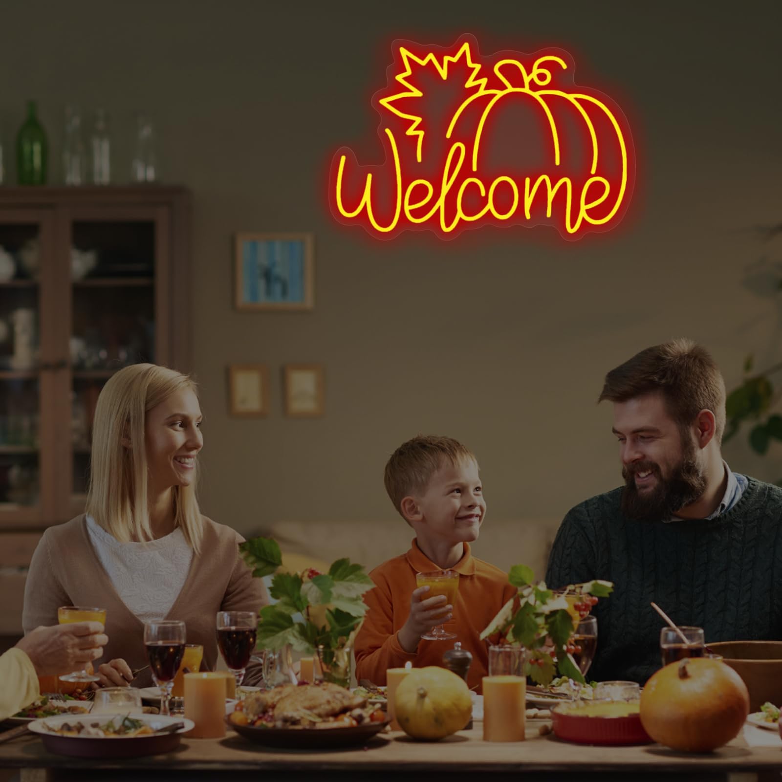 Welcome Pumpkin Neon Sign Light Halloween Thanksgiving Wall Art Neon Night For Autumn Thanksgiving Home Fireplace Door Desktop Hanging Ornaments  Farmhouse Front Door Sign Farm Welcome Sign