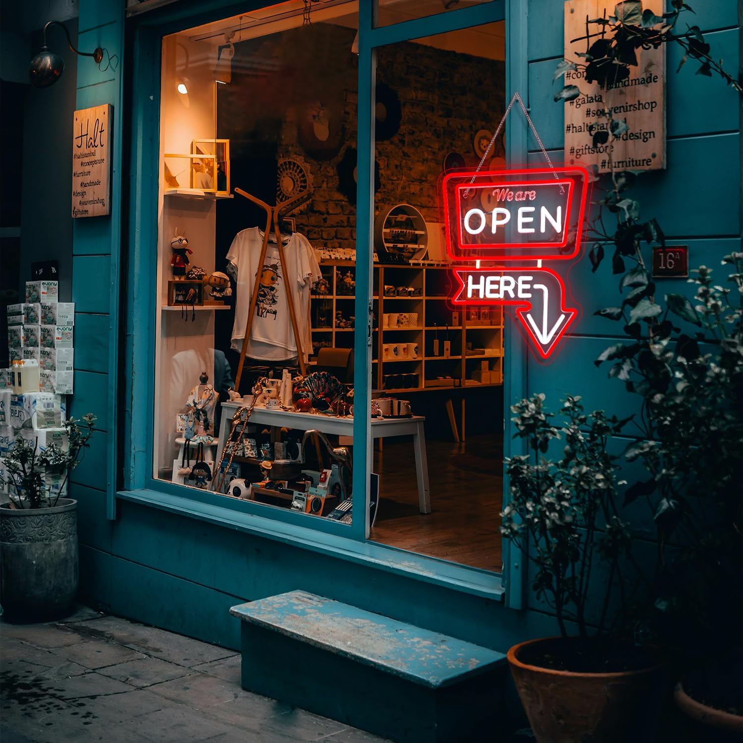 Ineonlife We Are Open Here Neon Sign Red Neon Signs For Wall Decor Led Lights For Bar Man Cave Club Store Hotel Restaurant Coffee Shop Business Decor Gifts