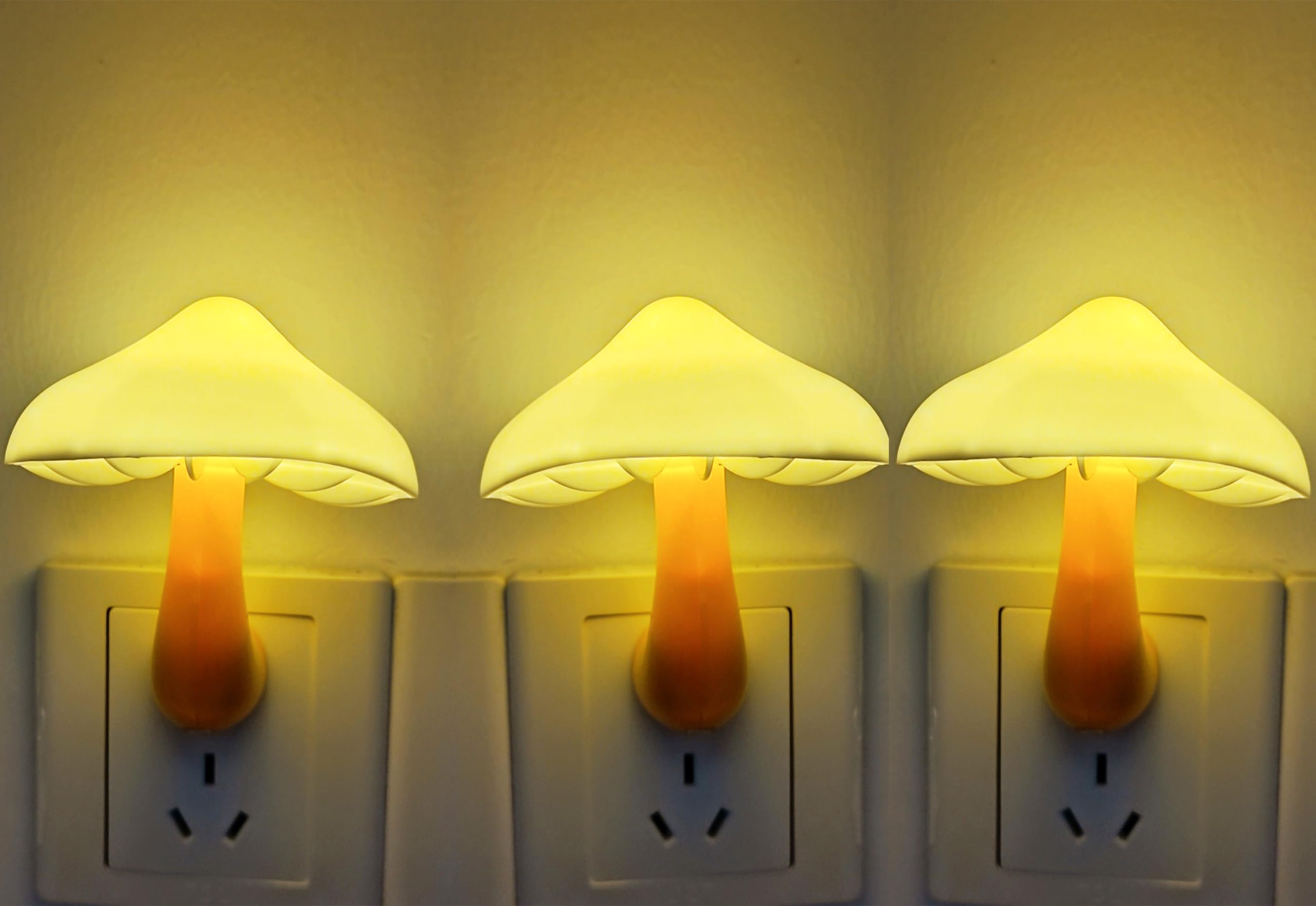 Ausaye Led Night Light Plug-In Lamp, 3 Pack, Warm White, Mushroom Design, Ideal For Bedroom, Bathroom, Hallway, Model L-7508