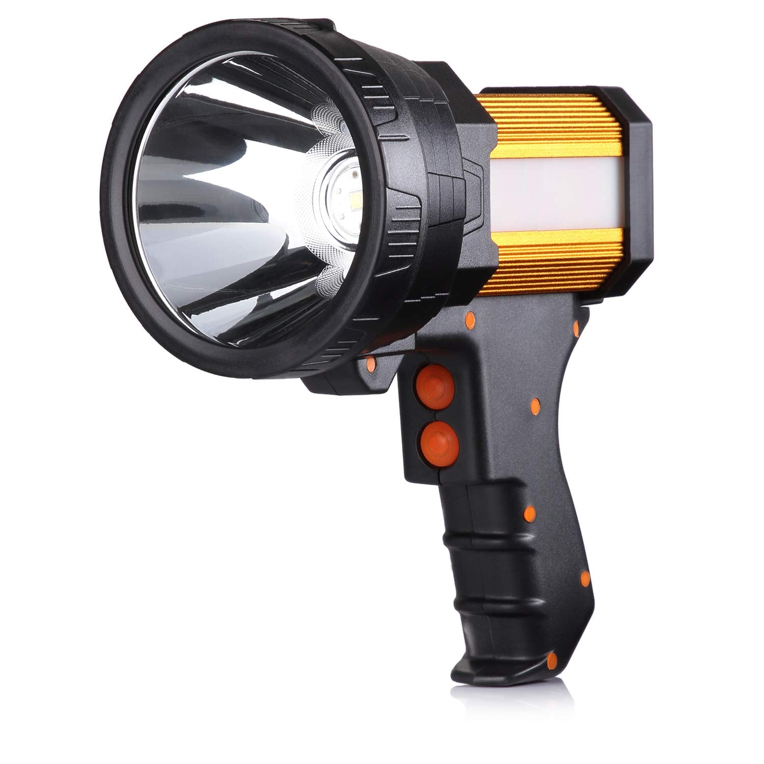 BUYSIGHT Rechargeable Handheld Spotlight 100000 Lumens Aluminum Alloy Golden Model B743-G