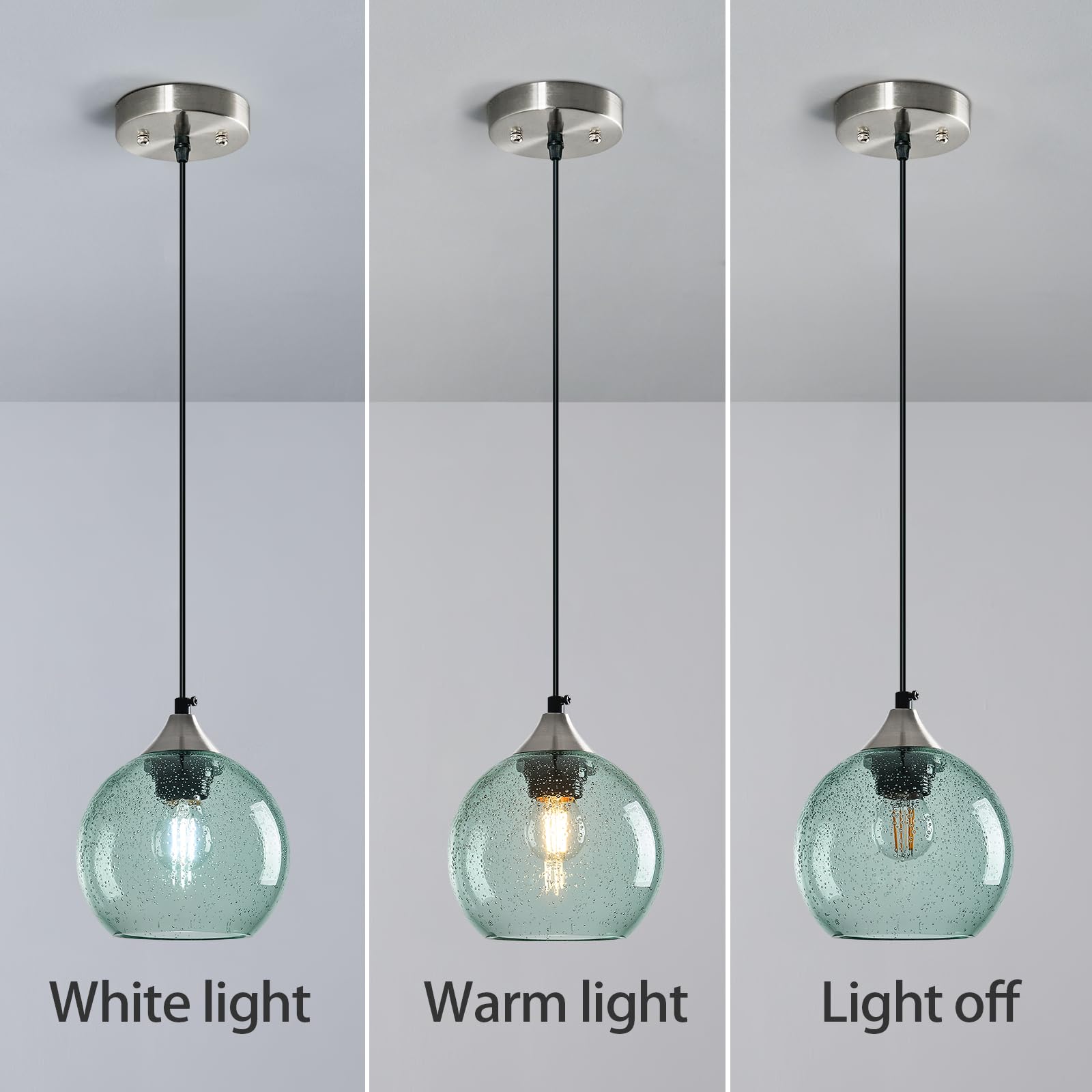 Lbsqj Light Green Glass Pendant Lights Kitchen Island Globe Pendant Light Fixtures Modern Pendant Lighting For Bedroom Living Dining Room Light Fixture (5.9 In  2 Pack)