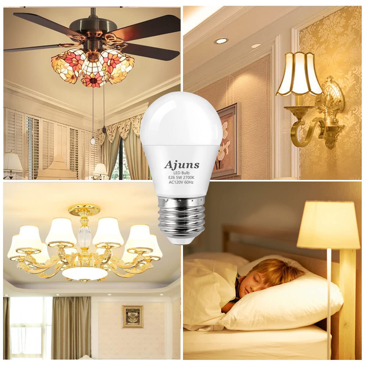 Ajuns Led Bulb 5W Equivalent 40W 120V Light Bulb Ceiling Fan Light Bulbs, Warm White 2700K A15 Led Energy Saving Bulb, E26 Base,