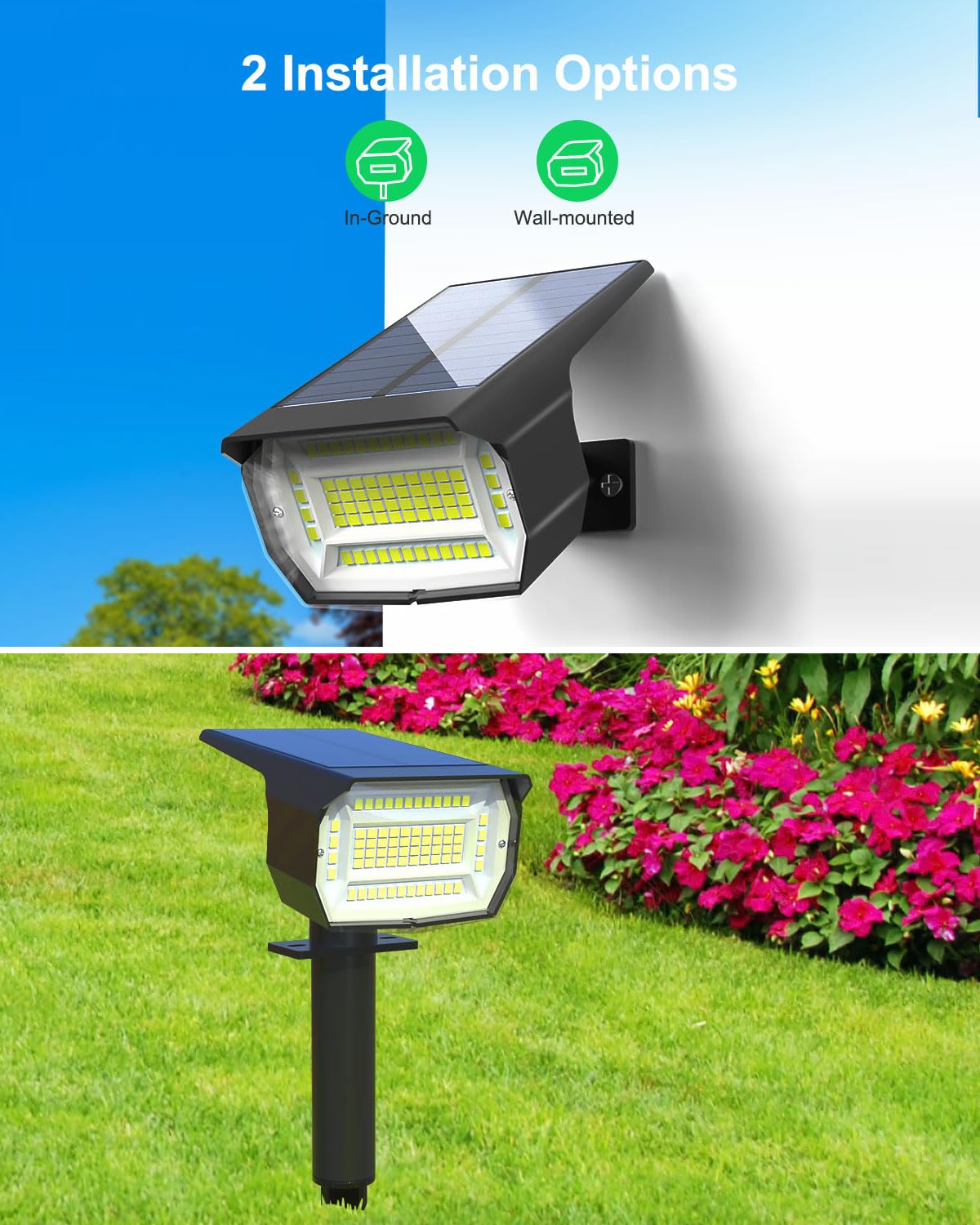 Lotmos Solar Spot Lights Outdoor, 72 Led, 3 Modes, Ip67 Waterproof, Warm White, 1 Pack