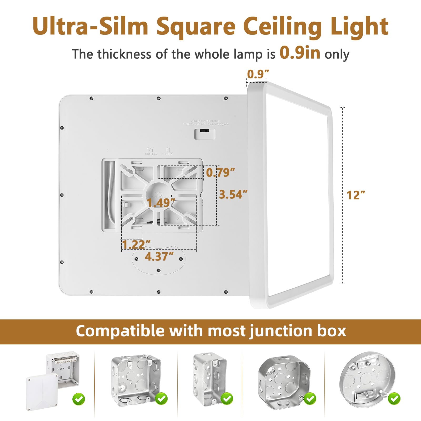 12 Inch Square Led Flush Mount Ceiling Light, 30W, 3000Lm Square Led Ceiling Light 3000K/4000K/6000K Cct Selectable, Led Flat Pa