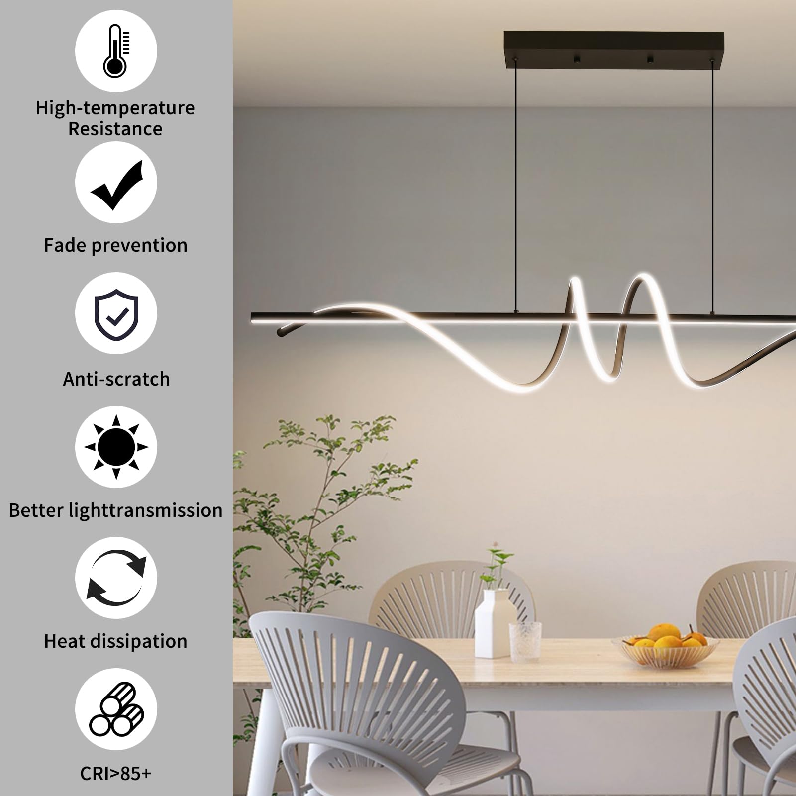 Modern Lightning Shaped Chandelier, Led Pendant Light Fixtures With Remote Control 3000K-6500K Adjustable Color Temperature, Aluminum Island Lighting Lamp For Dining Room, Living Room, Island
