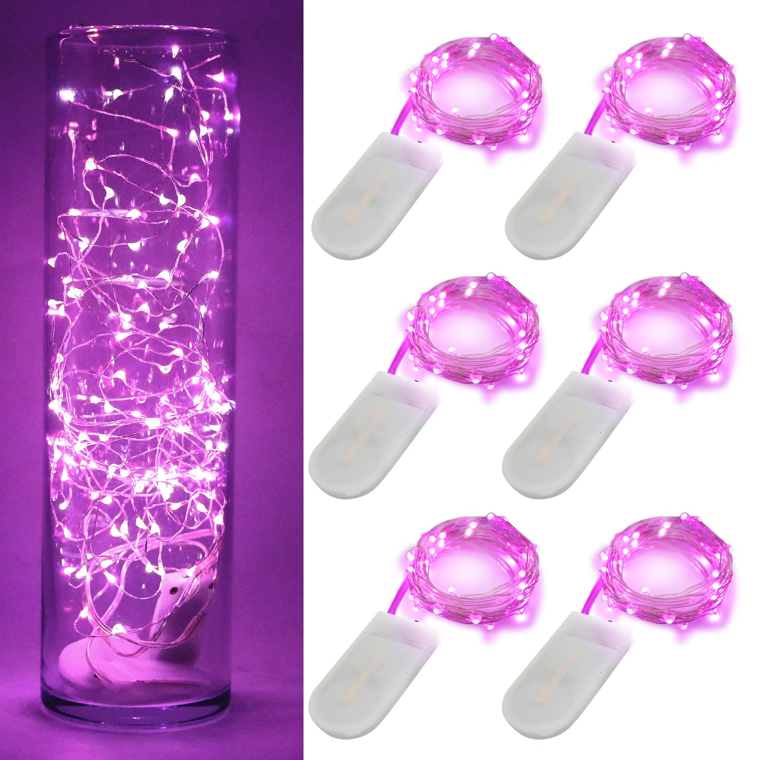 OakHaomie 6 Pack 10ft(3m) LED Starry String Lights 30 Micro LEDs on Silvery Copper Wire,2pcs CR2032 Batteries Required and Inclu