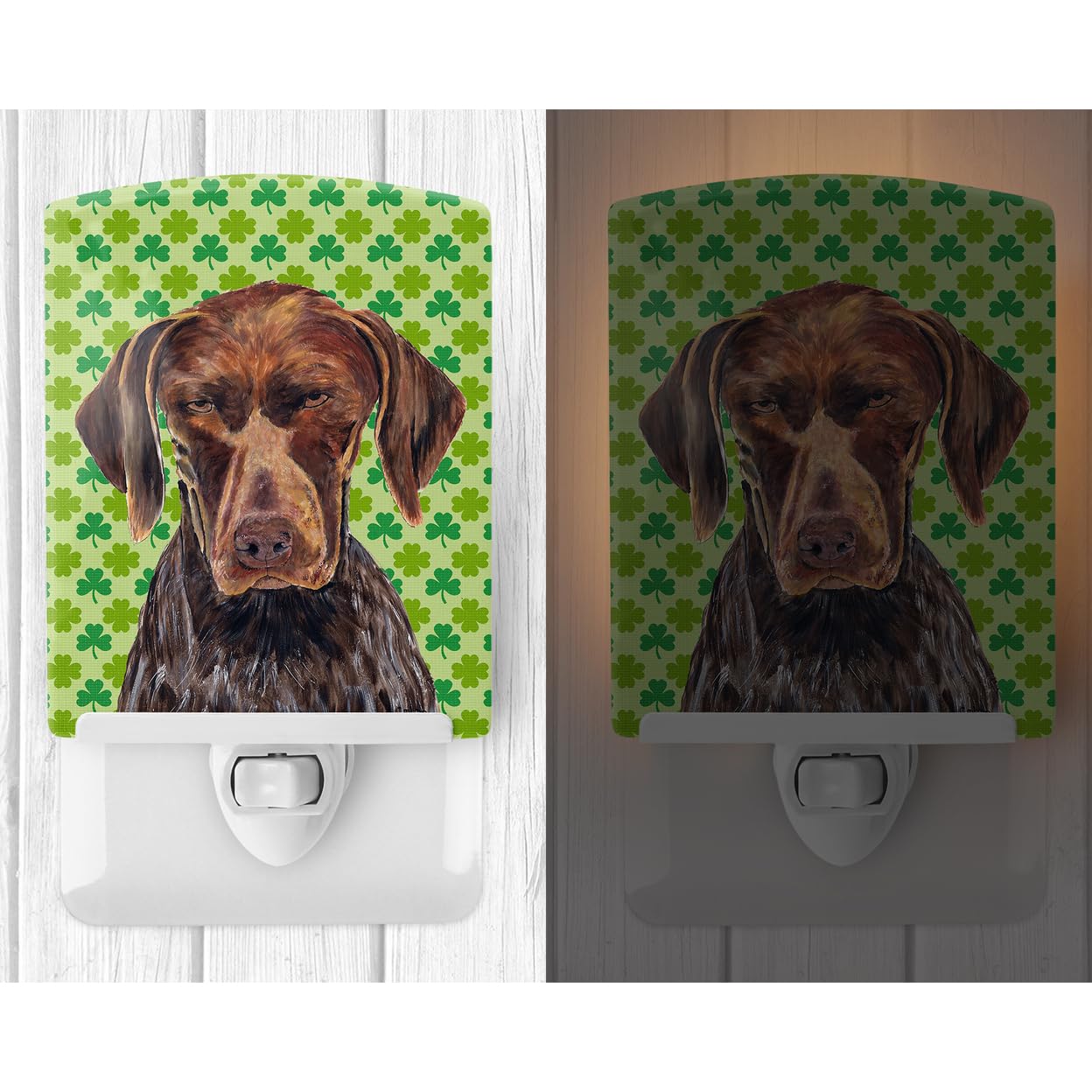Caroline'S Treasures Sc9315Cnl German Shorthaired Pointer St. Patrick'S Day Shamrock Portrait Ceramic Night Light Compact, Ul-Certified, Ideal For Bedroom, Bathroom, Nursery, Hallway, Kitchen, 6X4X3,