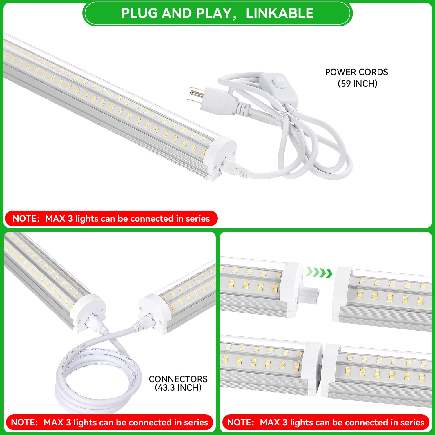 Skymoatled T12 LED Shop Light 130W 8FT 5000K Daylight White, 20800LM, 6-Pack, Aluminum, Linkable for Garage & Workshop