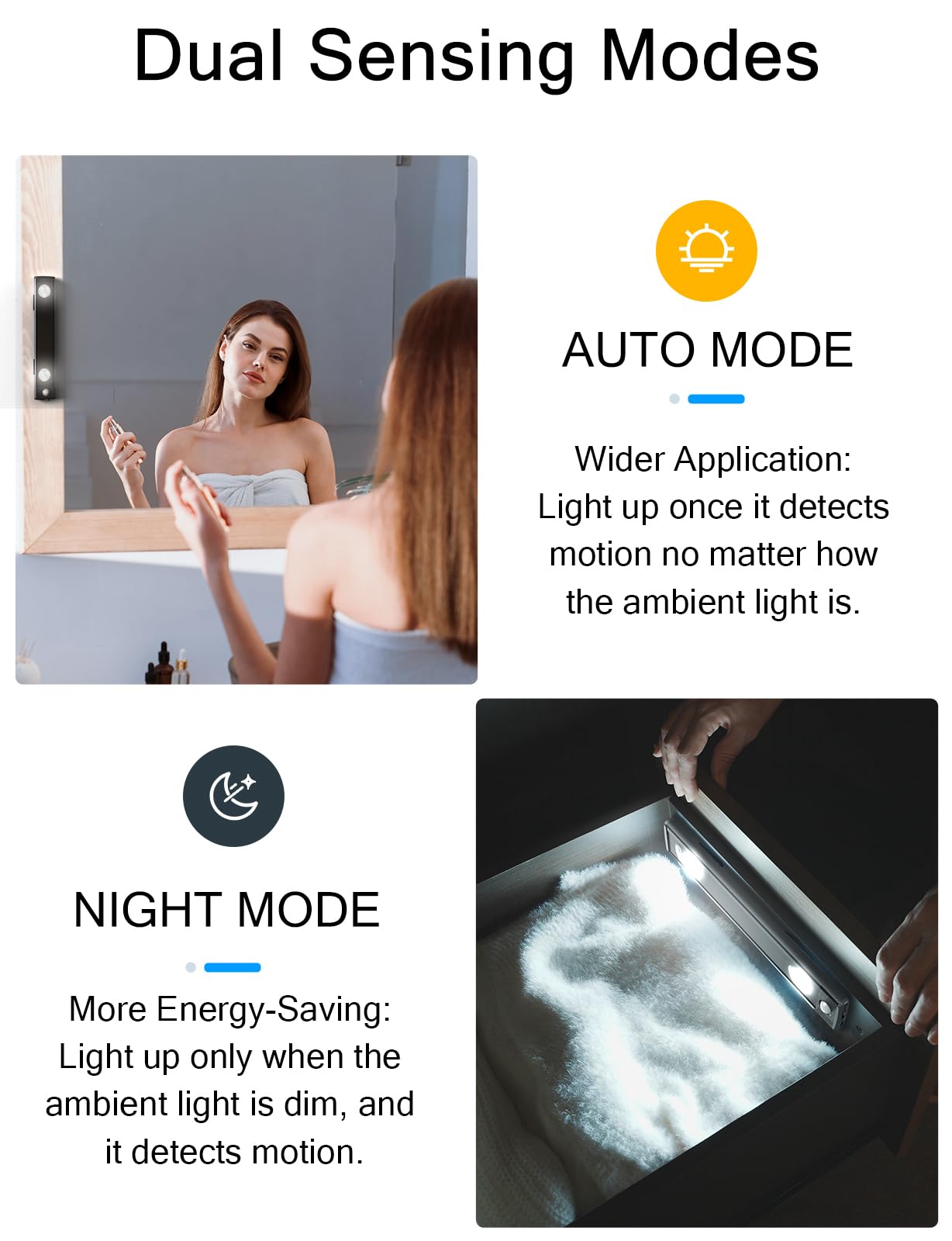 Yiger Wireless Motion Sensor Under Cabinet Lights, 10In Black Led Night Light, 2 Pack