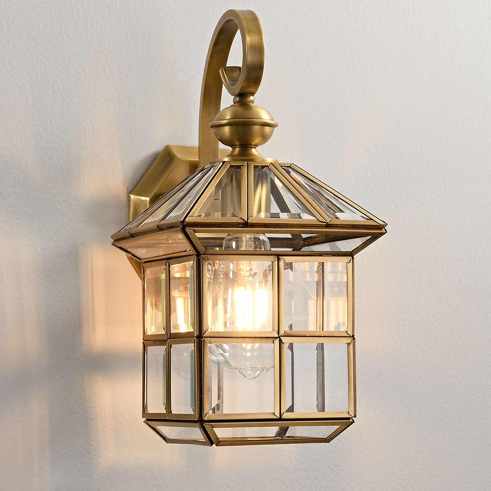 Milaii Copper Brass Outdoor Wall Lights,13.4 Exterior Lantern Light Fixture Waterproof Anti-Rust Wall Mount Lamp with Clear Glas