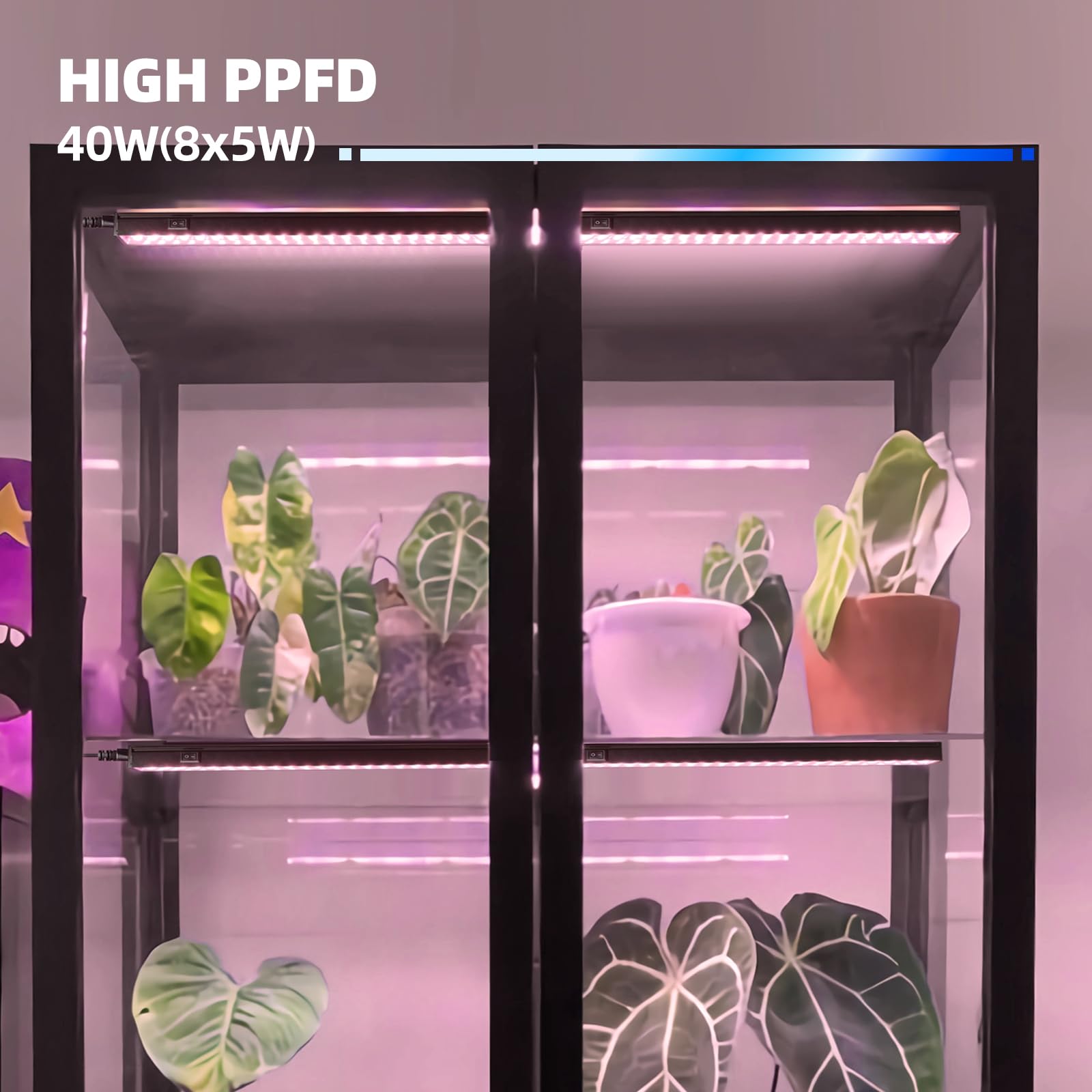 Barrina LED Grow Lights, T5 Full Spectrum Light Strips, 1ft, Black Cover, Pinkish White, Model INWT504005650Fc, 8 Pack