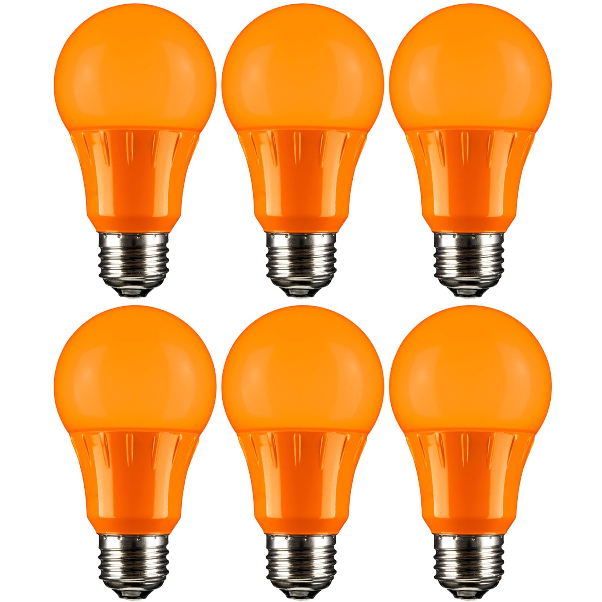 Sunlite LED A19 Colored Light Bulb, 3 Watts (25w Equivalent), E26 Medium Base, Non-Dimmable, Orange, 6 Count
