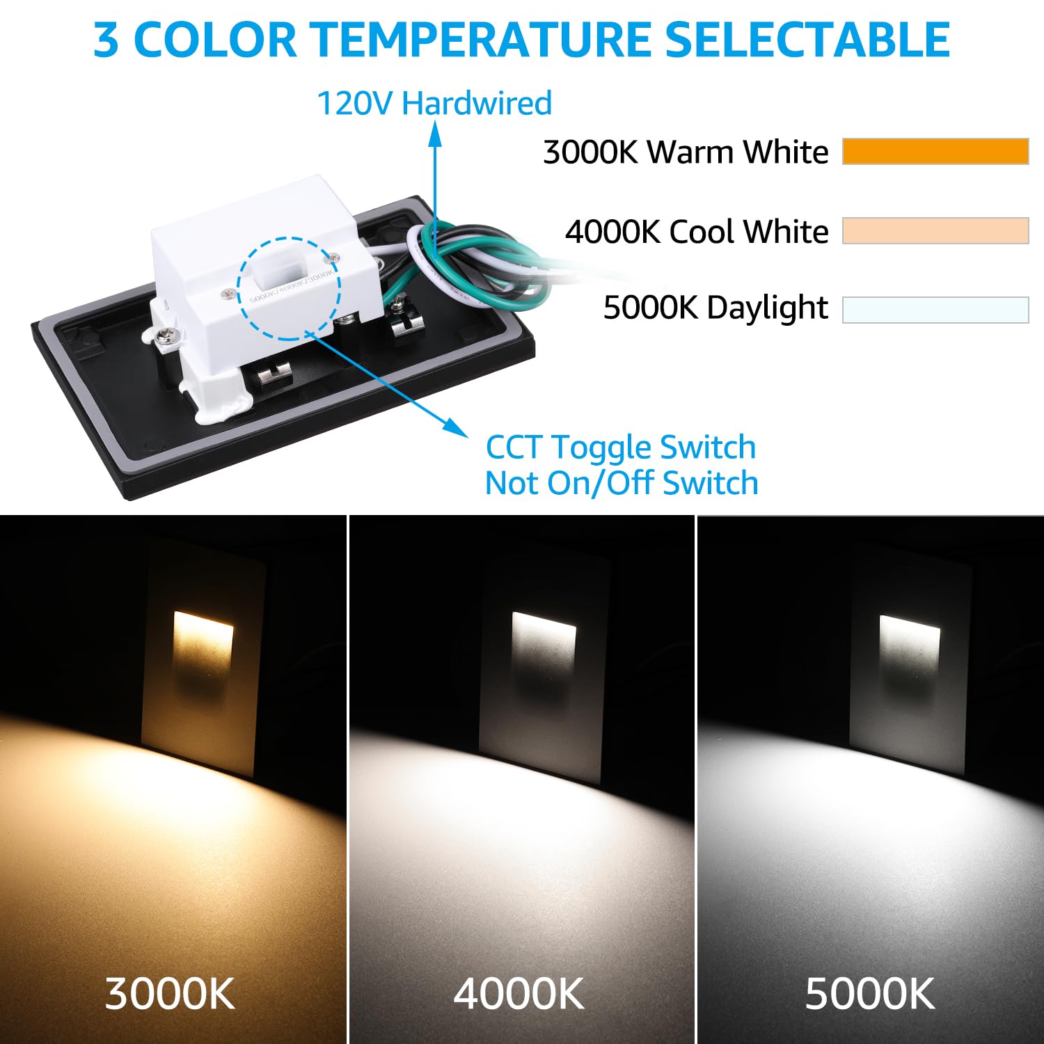 LEONLITE LED Step Lights, 3CCT Dimmable, IP65 Waterproof, Aluminum, 2.89 Inch, Black, Model 21972, Pack of 6