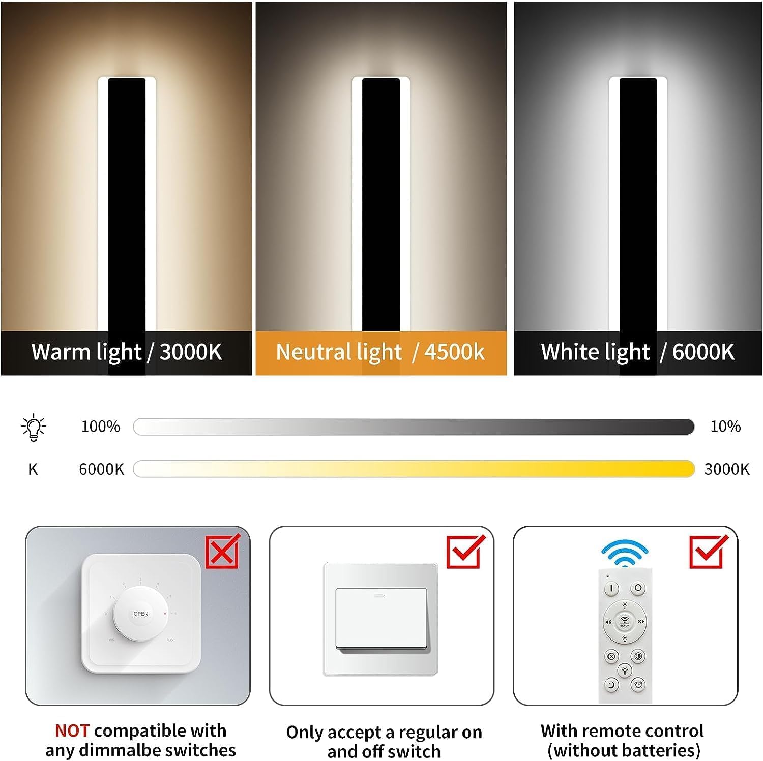 Mikeru 2Pack 57Inch Outdoor Wall Light Fixtures  10%-100% Dimmable Outdoor Wall Lights Exterior Front Porch Light 3000-6000K Wall Mounted Led Lighting For Basement  Shop Garage Lighting