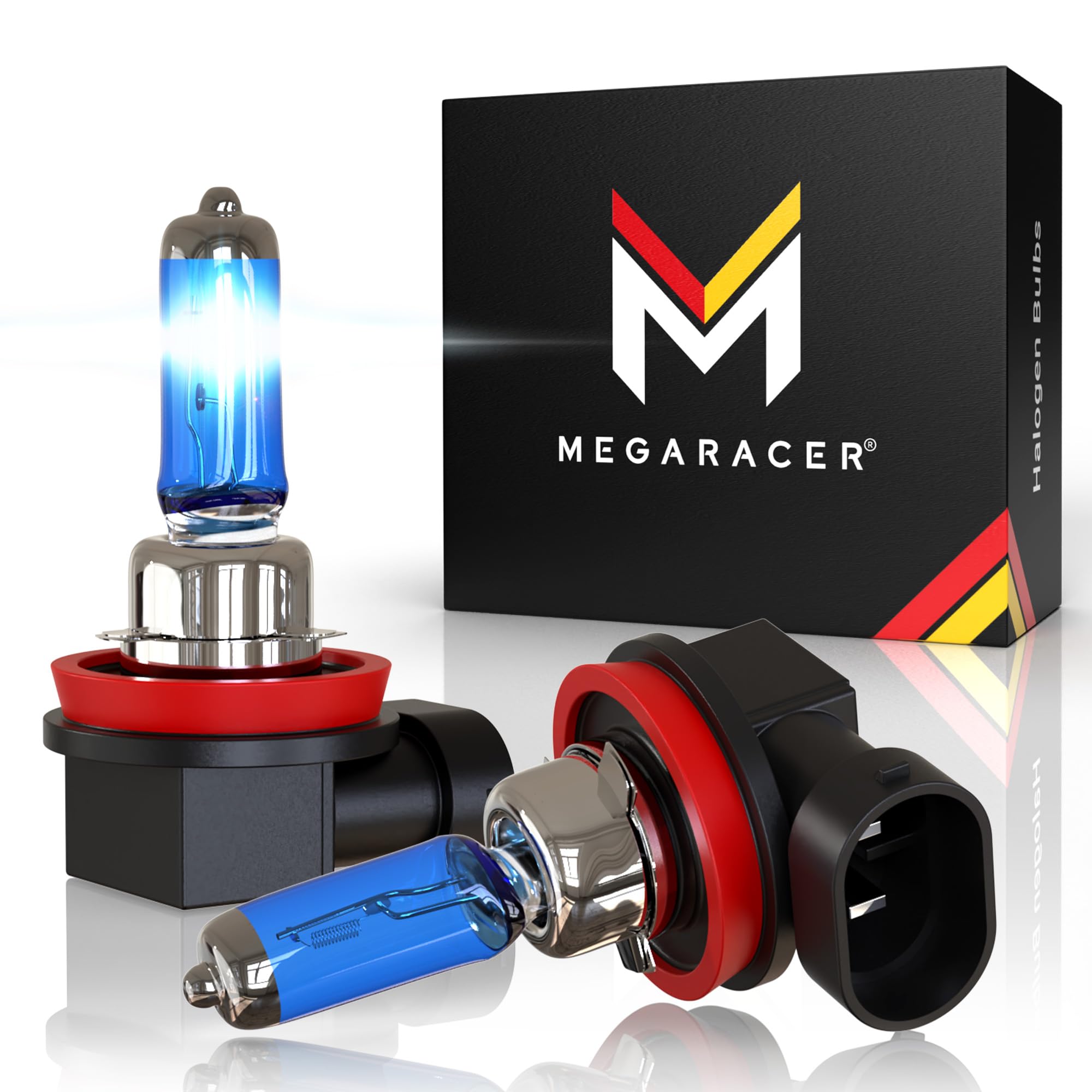 Mega Racer 9004/Hb1 Halogen Headlight Bulbs - 3000K Super Yellow 12V 100W/80W 150% Brighter Xenon, Standard Halogen Replacement
