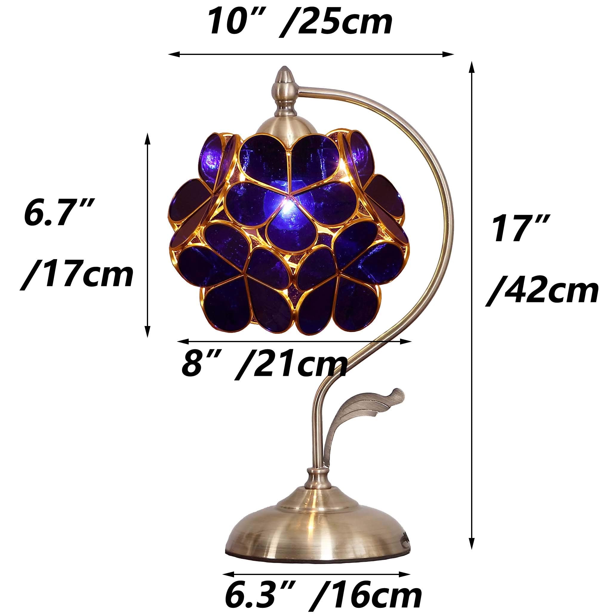 Bieye L10750 Tiffany Style Stained Glass Flower Petal Table Lamp With Brass Base For Home D  Cor (Blue, 8'' Cherry Blossom)