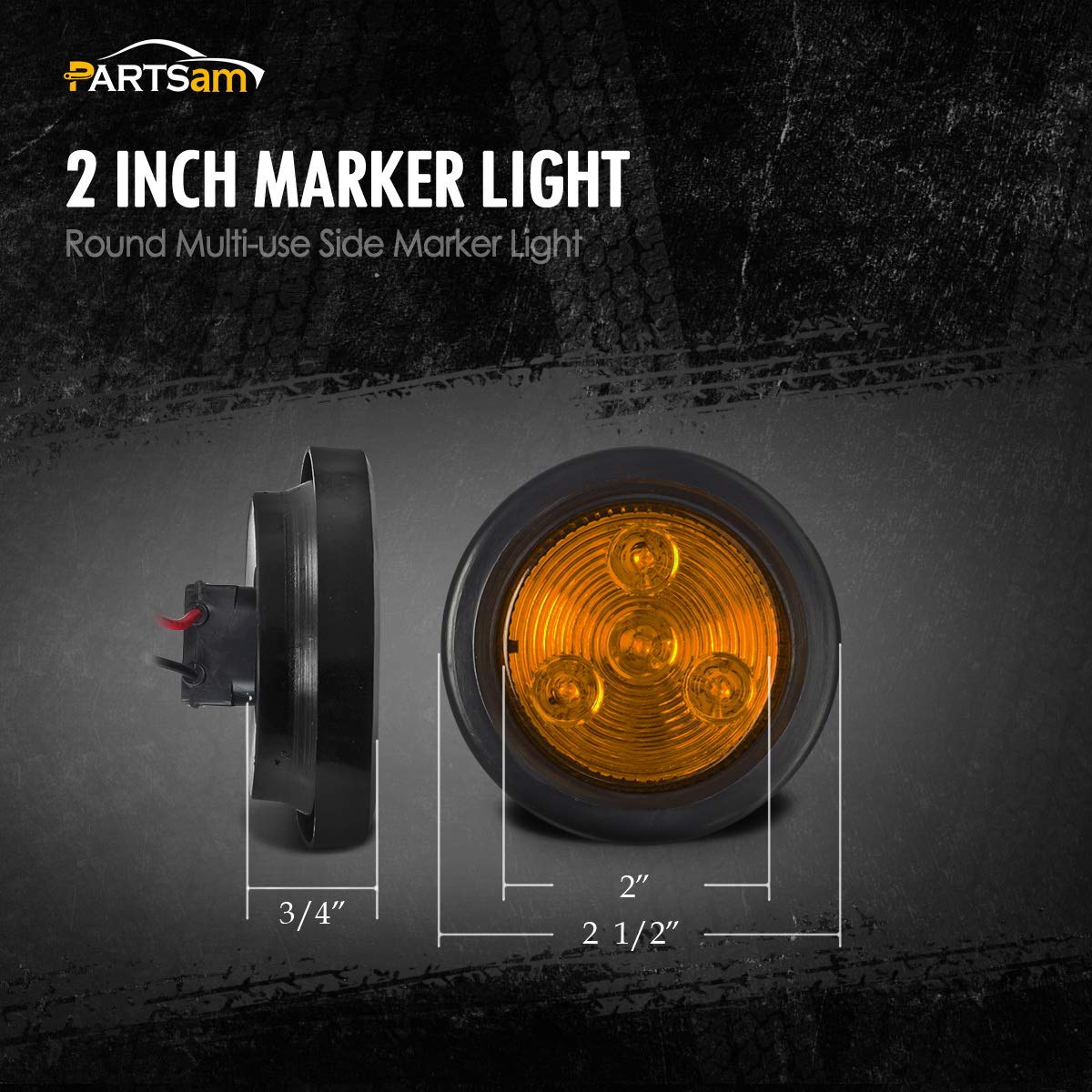 Partsam 10X Amber 2'' Round Sealed Led Clearance Marker Light 4Led [Dot Approved], Reflective 2 Inch Round Trailer Led Side Mark