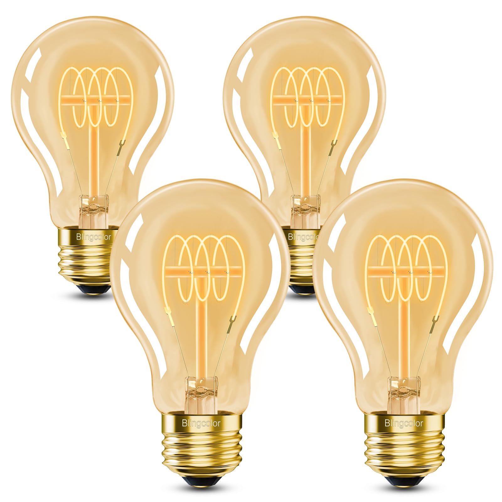 Blingcolor A19 Vintage Led Edison Bulbs 60 Watt, 4-Pack Dimmable E26 A19 6W Led 2700K Warm White Light Bulbs, E26 Base 6W Equal 