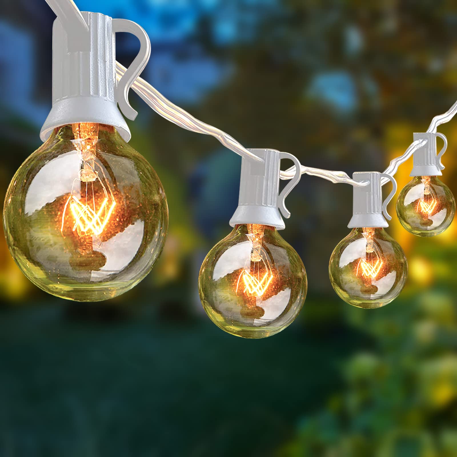 SUNSGNE 50Ft Outdoor String Lights G40 Globe String Lights with 25 Clear Edison Bulbs(5 Spare), White String Lights Outdoor Pati