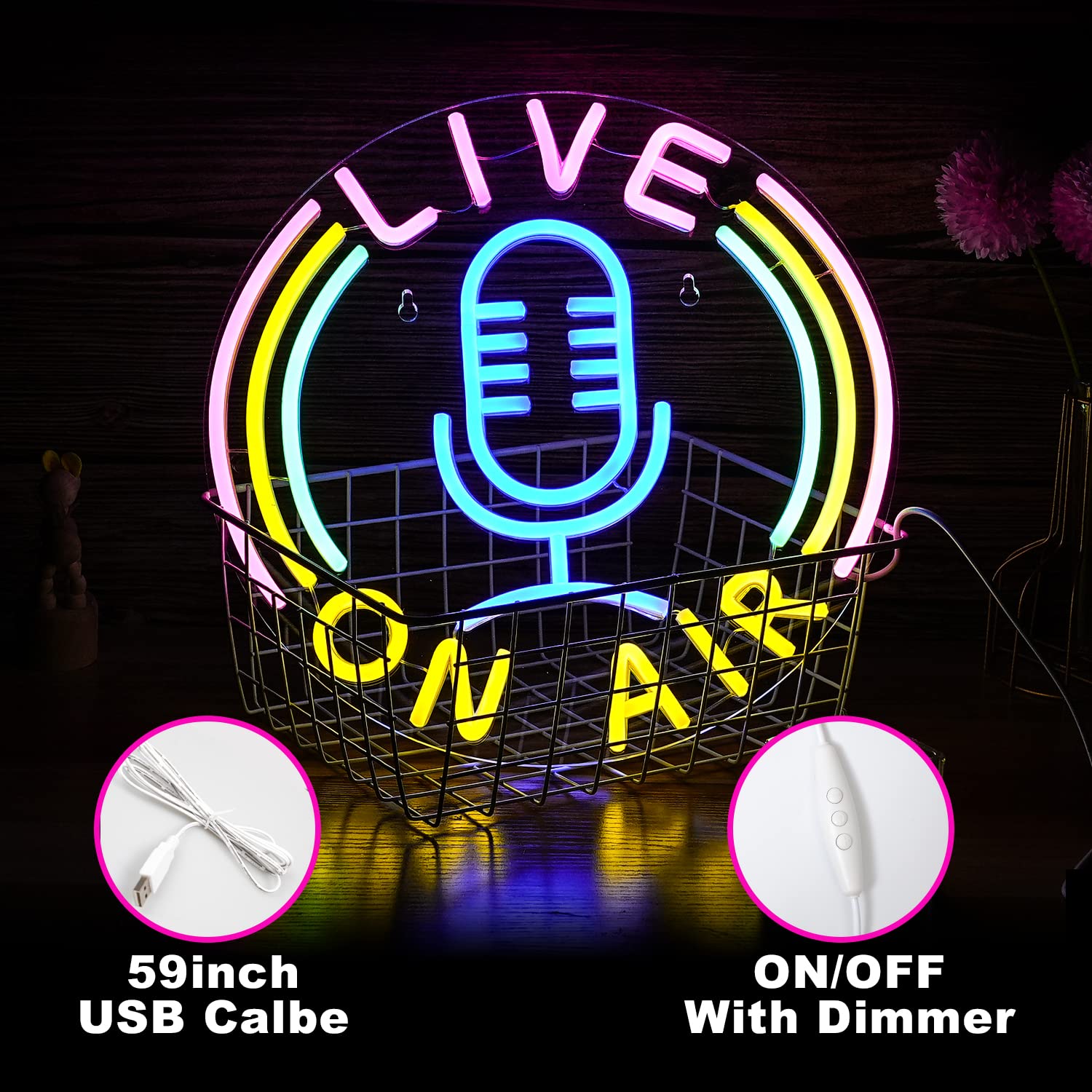 LISIGNVE Live On Air Neon Sign LED Wall Decor USB Powered 12.8inx12.8in Multicolored