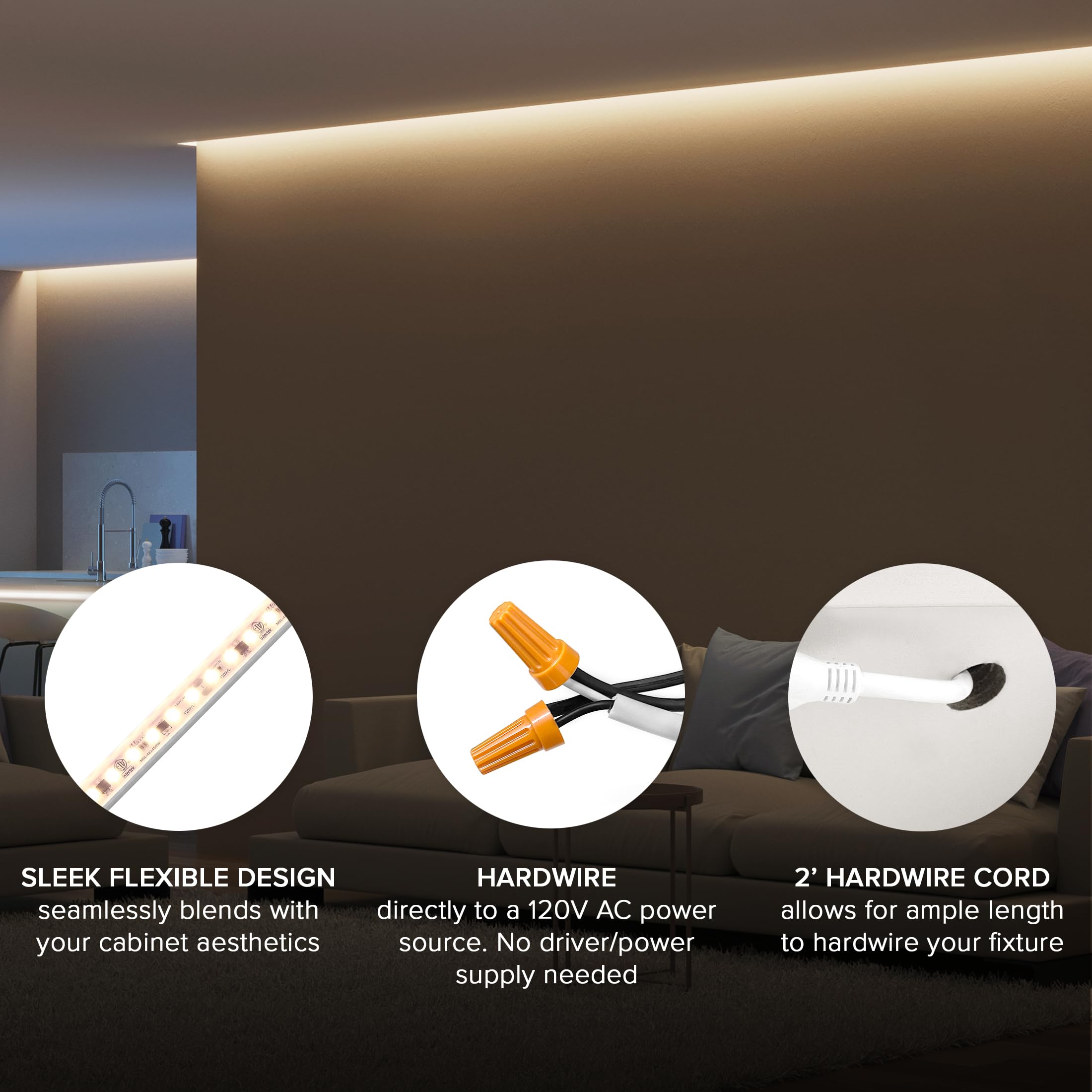 Maxxima LED Under Cabinet Strip Light, 96 in., 3680 Lumens, 3000K Warm White, PVC, Model MSL-964850W, White