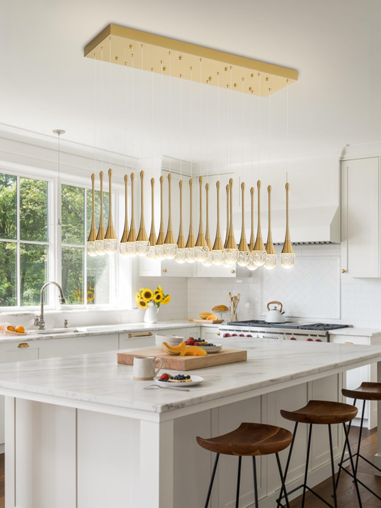Ykolupty 24-Lights Rectangular Chandelier Crystal Raindrop Chandeliers Flush Mount Ceiling Light For Dining Room Living Room Hig