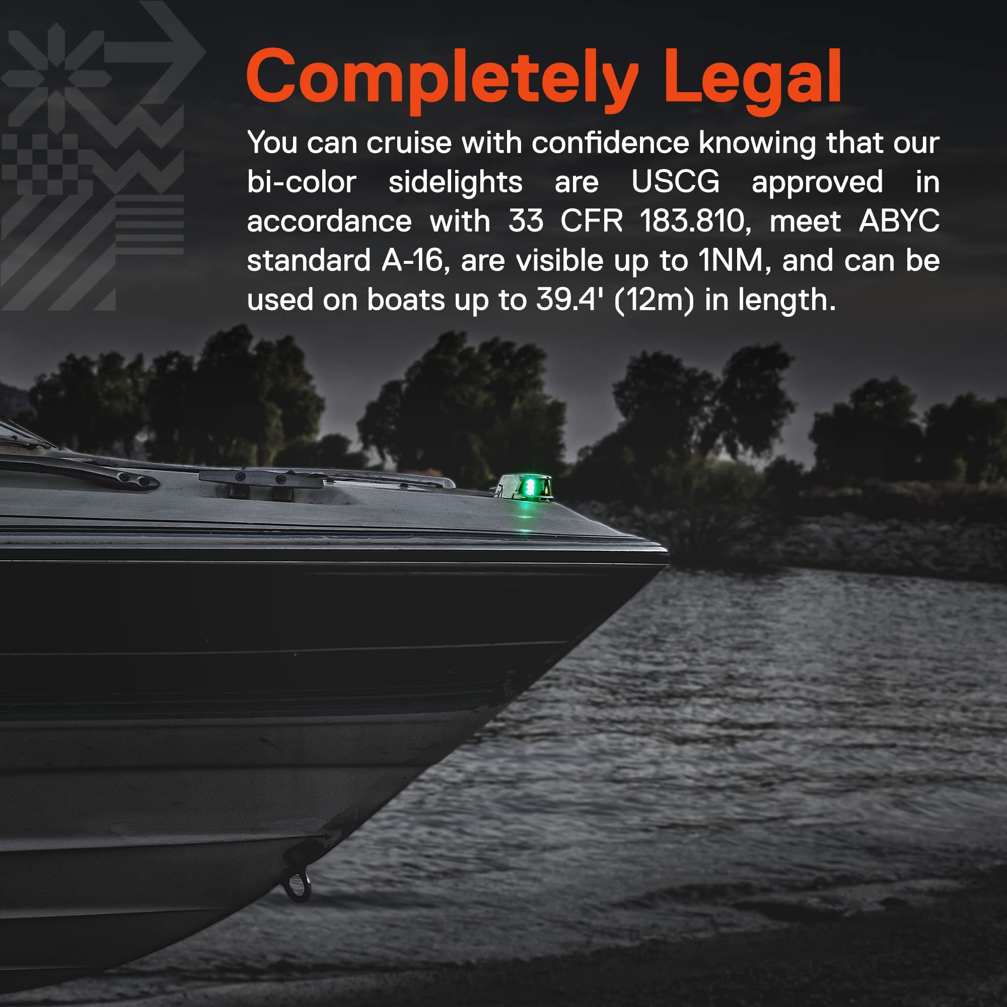 TRUE MODS Red Green LED Marine Navigation Bow Light [USCG ABYC A-16 2NM] [Waterproof] [Chrome & ABS] 2 Nautical Mile Visibility