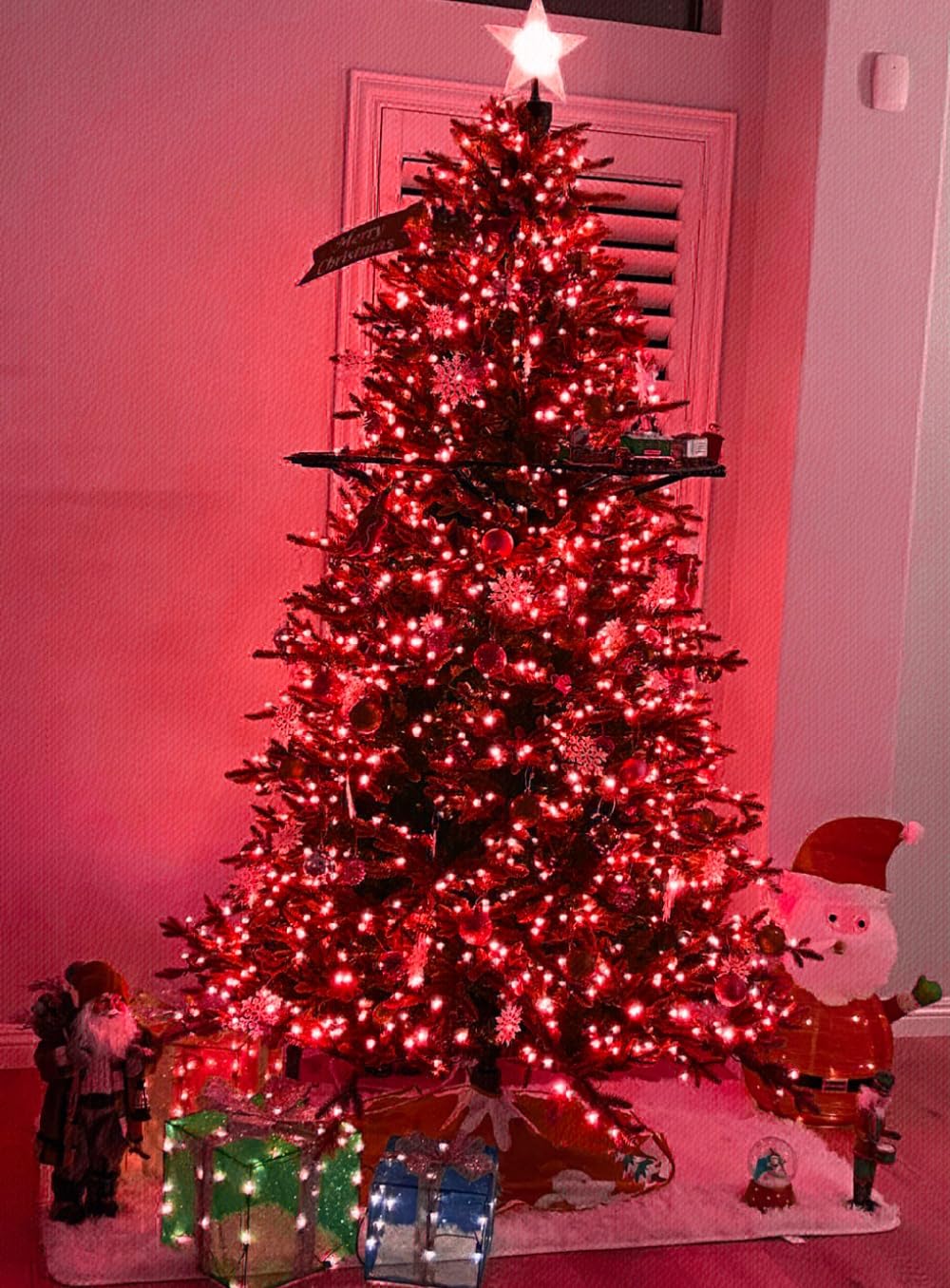 Yeguo 165Ft 500 Led Red Christmas Lights Outdoor, Green Wire String Lights Indoor, Twinkle Tree Lights Plug In With Memory Timer